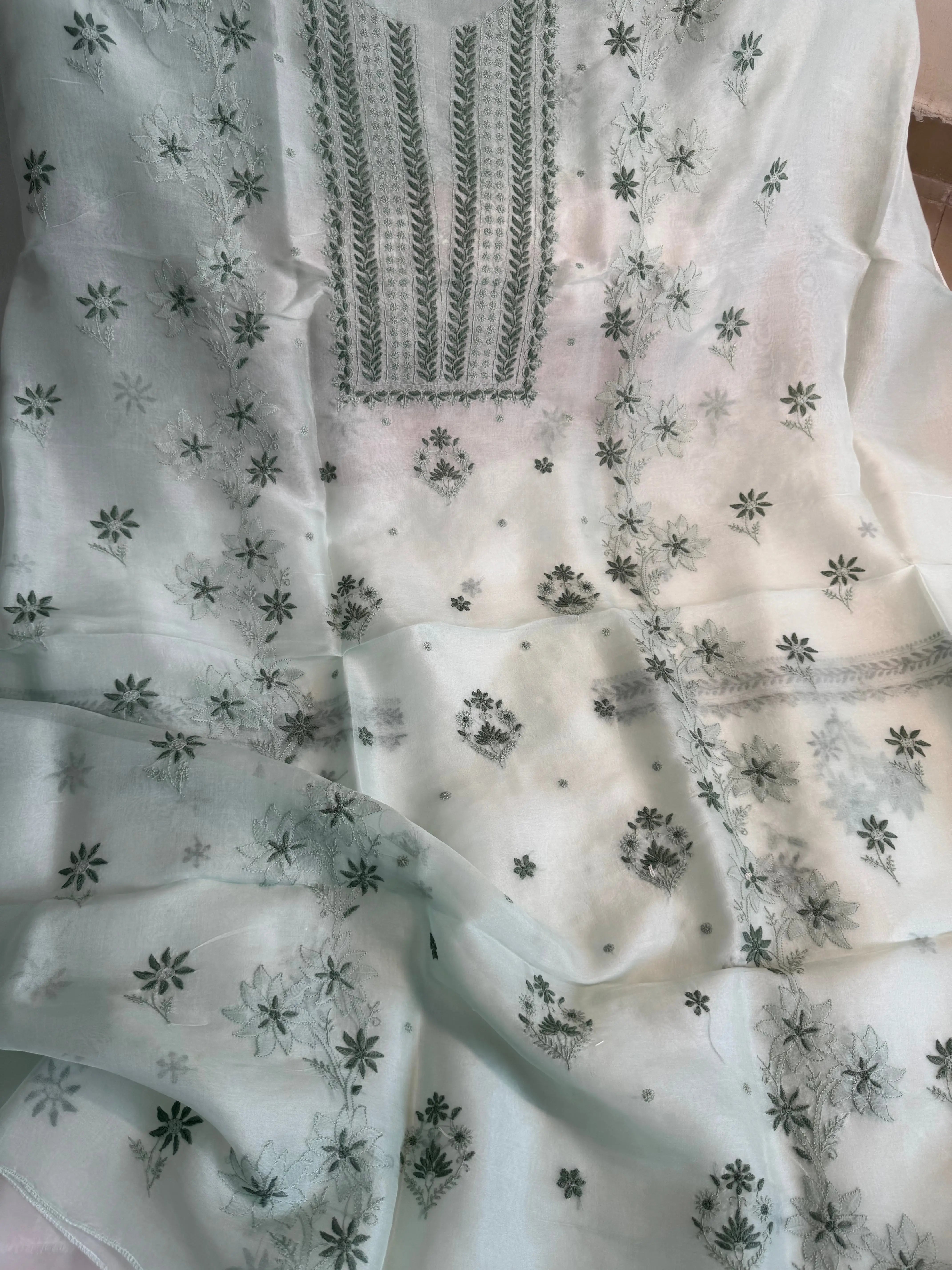 Organza Length with Dupatta - Green ARIAA CHIKANKARI 