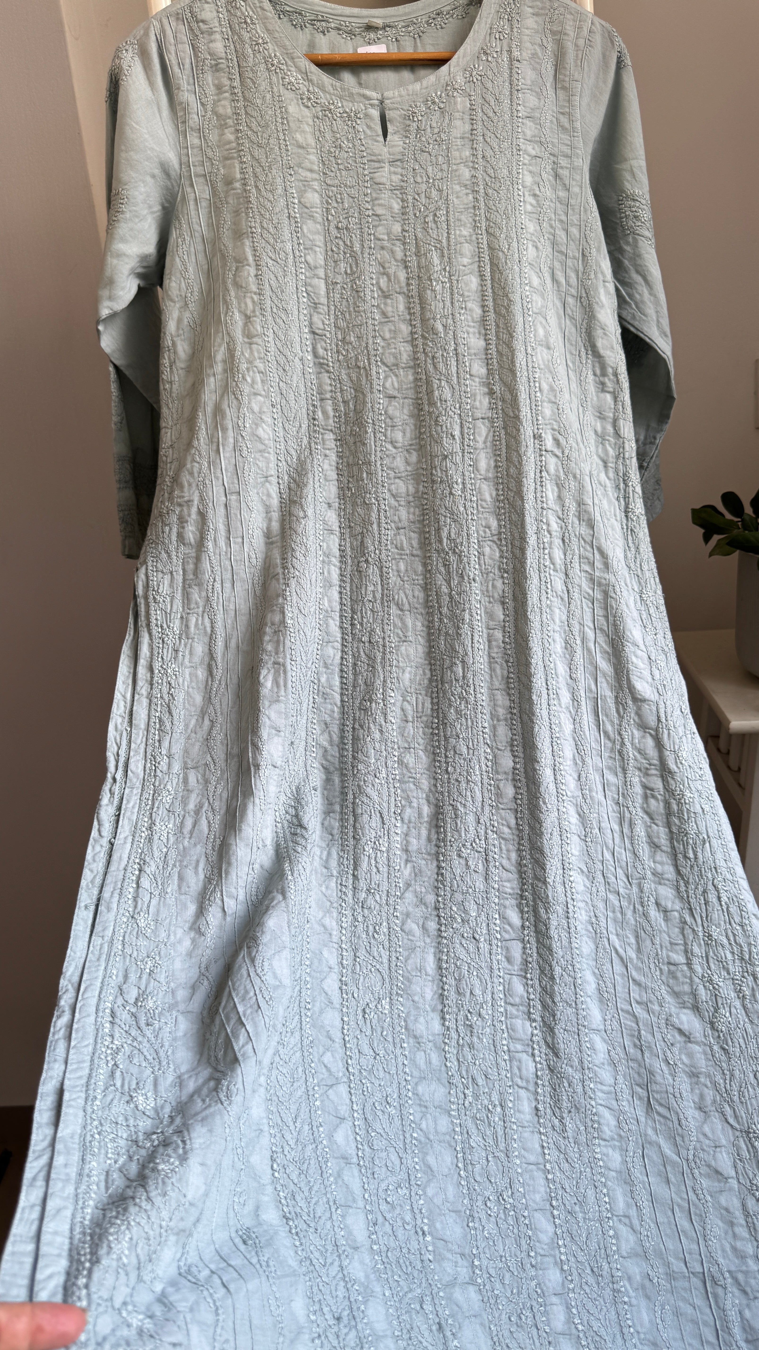 Pure Cotton Chikankari Full Jaal Kurti -Sage Green - Gul Collection