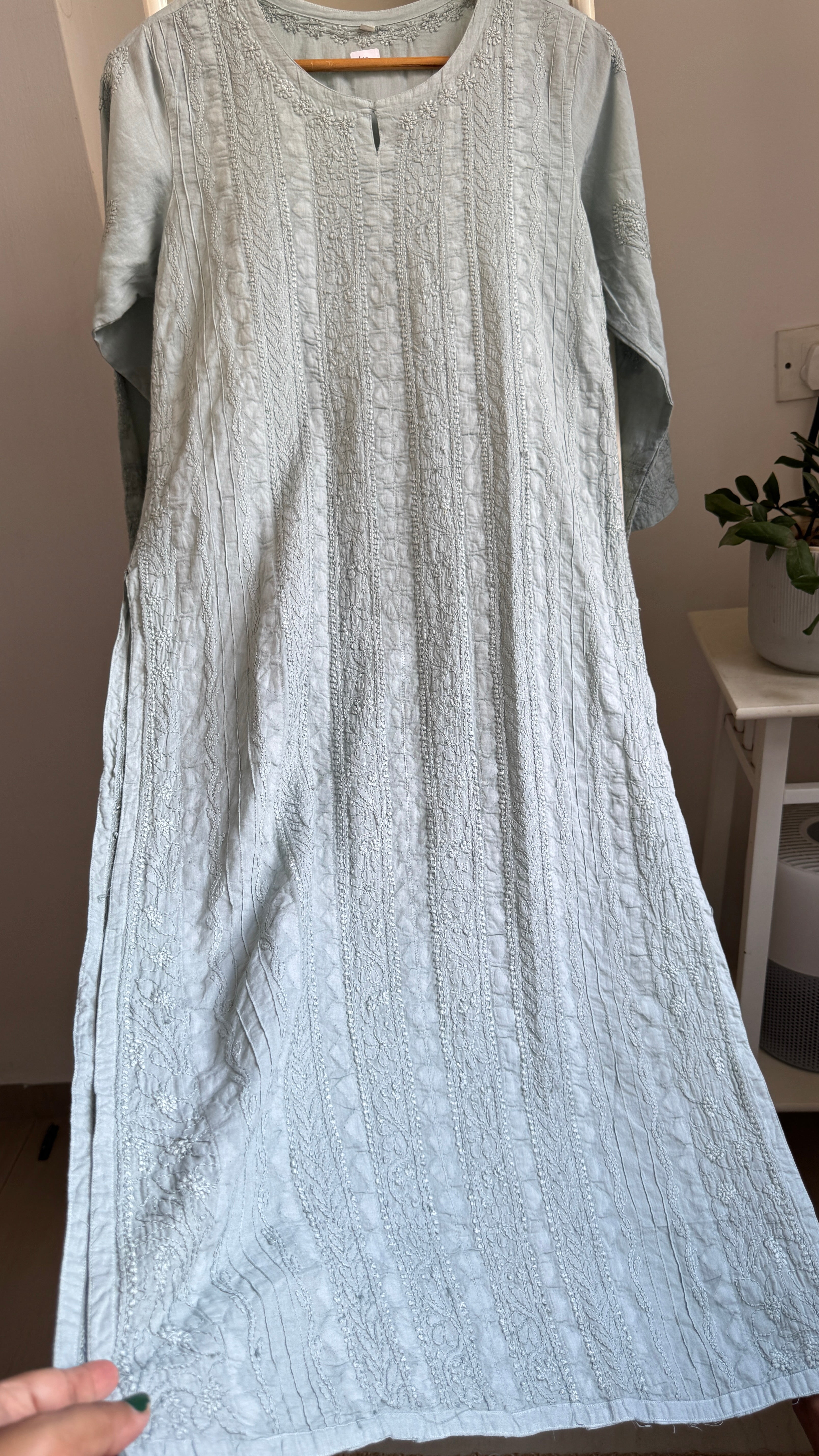 Pure Cotton Chikankari Full Jaal Kurti -Sage Green - Gul Collection