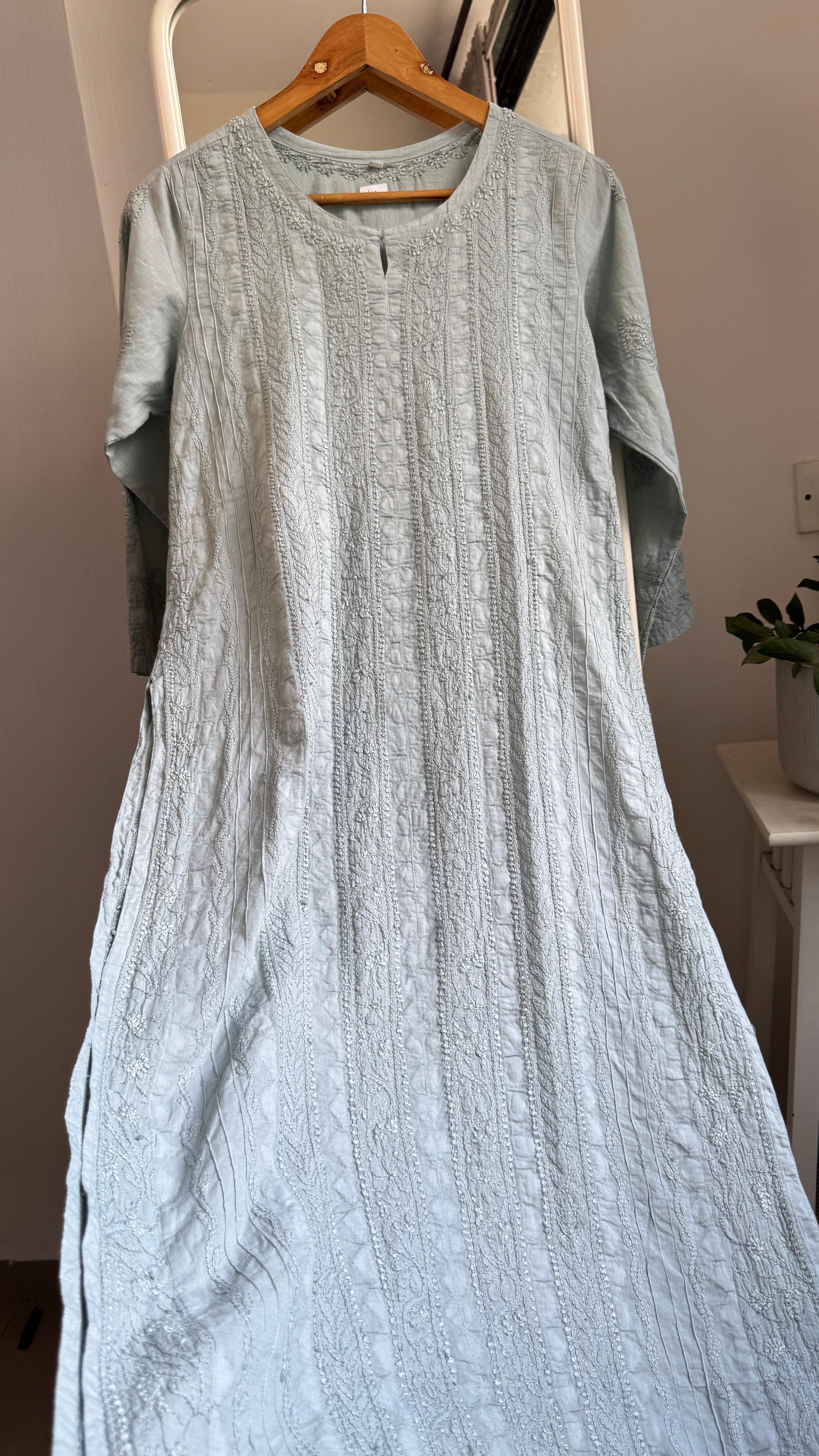 Pure Cotton Chikankari Full Jaal Kurti -Sage Green - Gul Collection