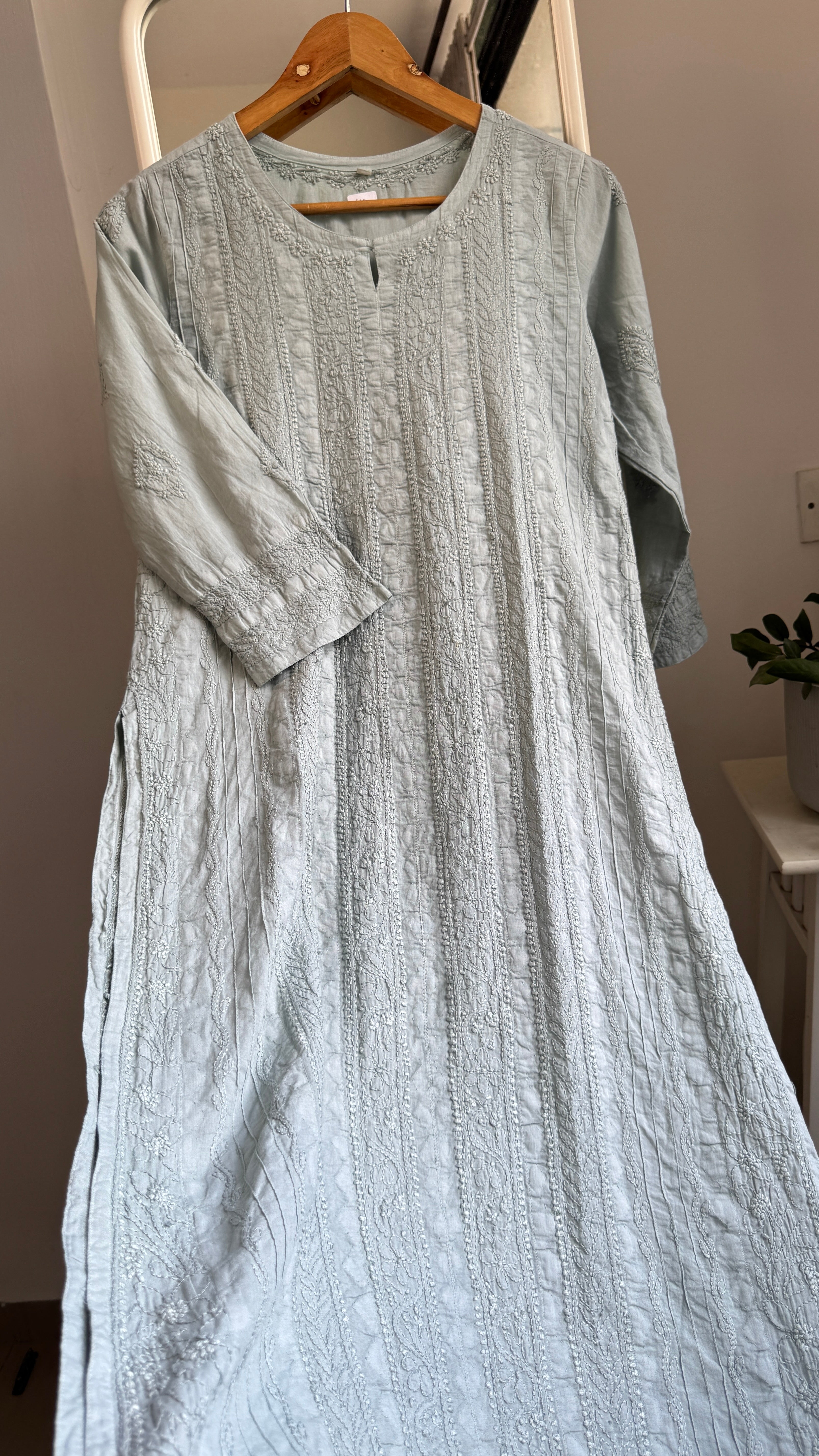 Pure Cotton Chikankari Full Jaal Kurti -Sage Green - Gul Collection