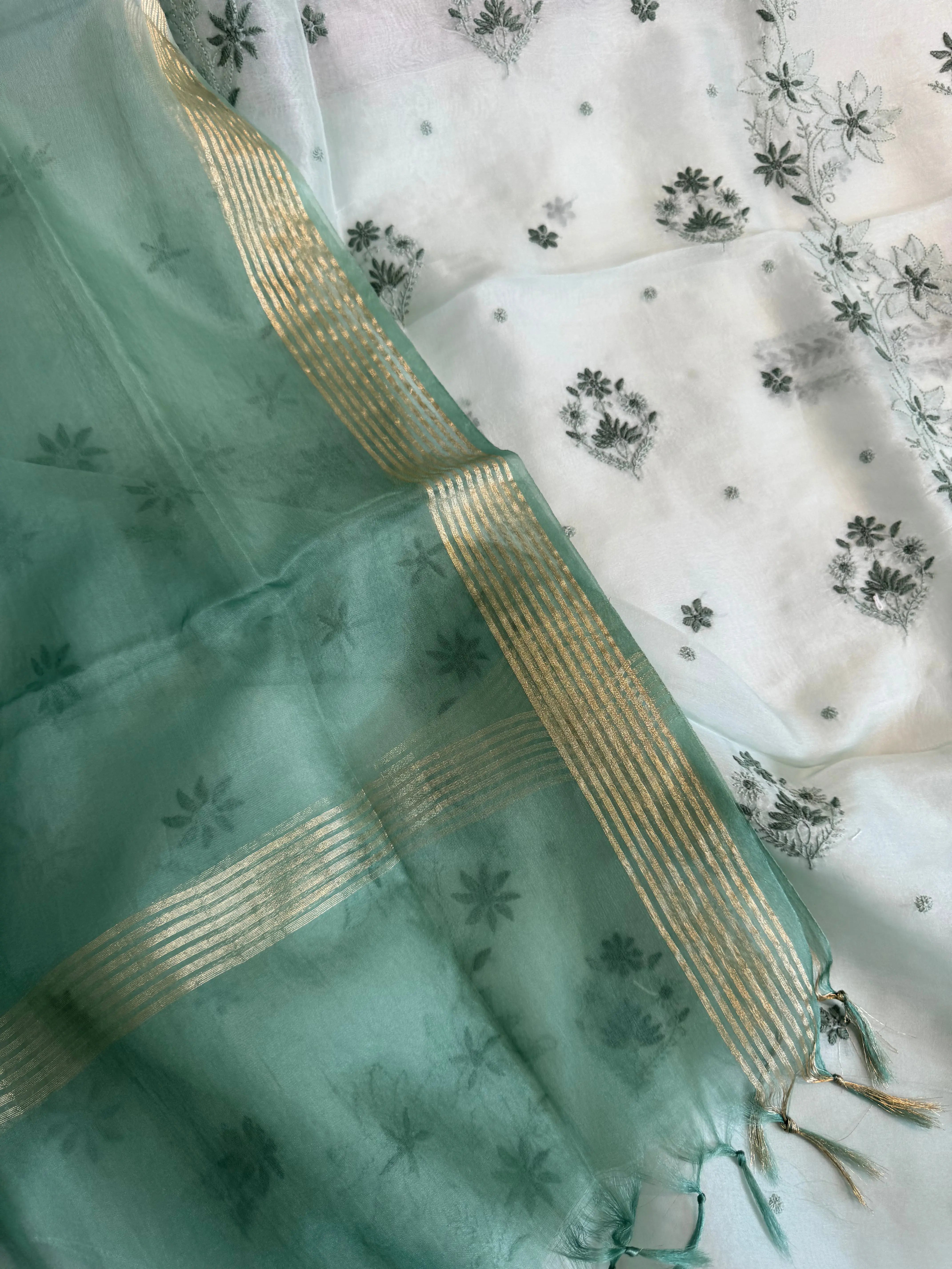 Organza Length with Dupatta - Green ARIAA CHIKANKARI 