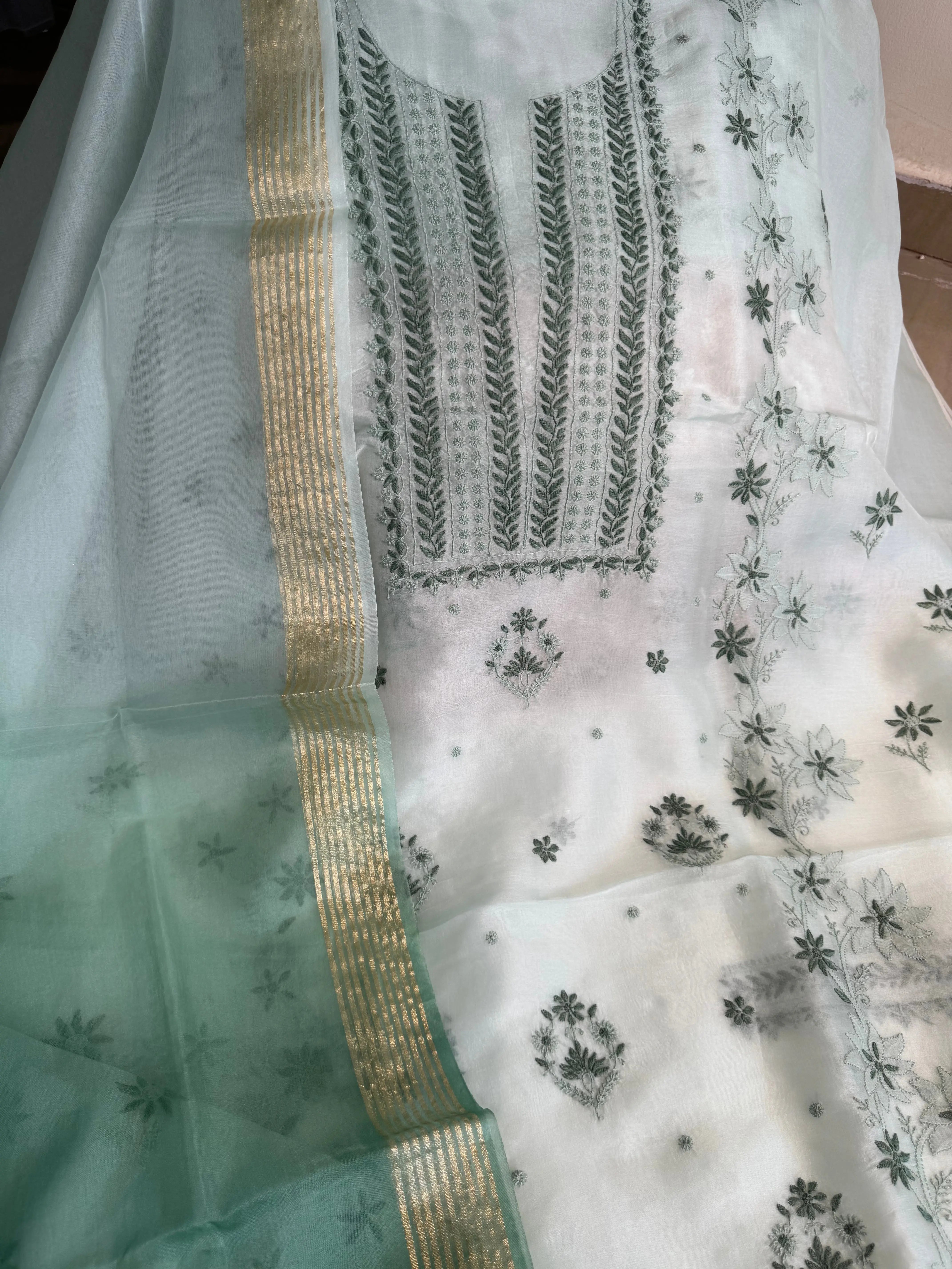 Organza Length with Dupatta - Green ARIAA CHIKANKARI 