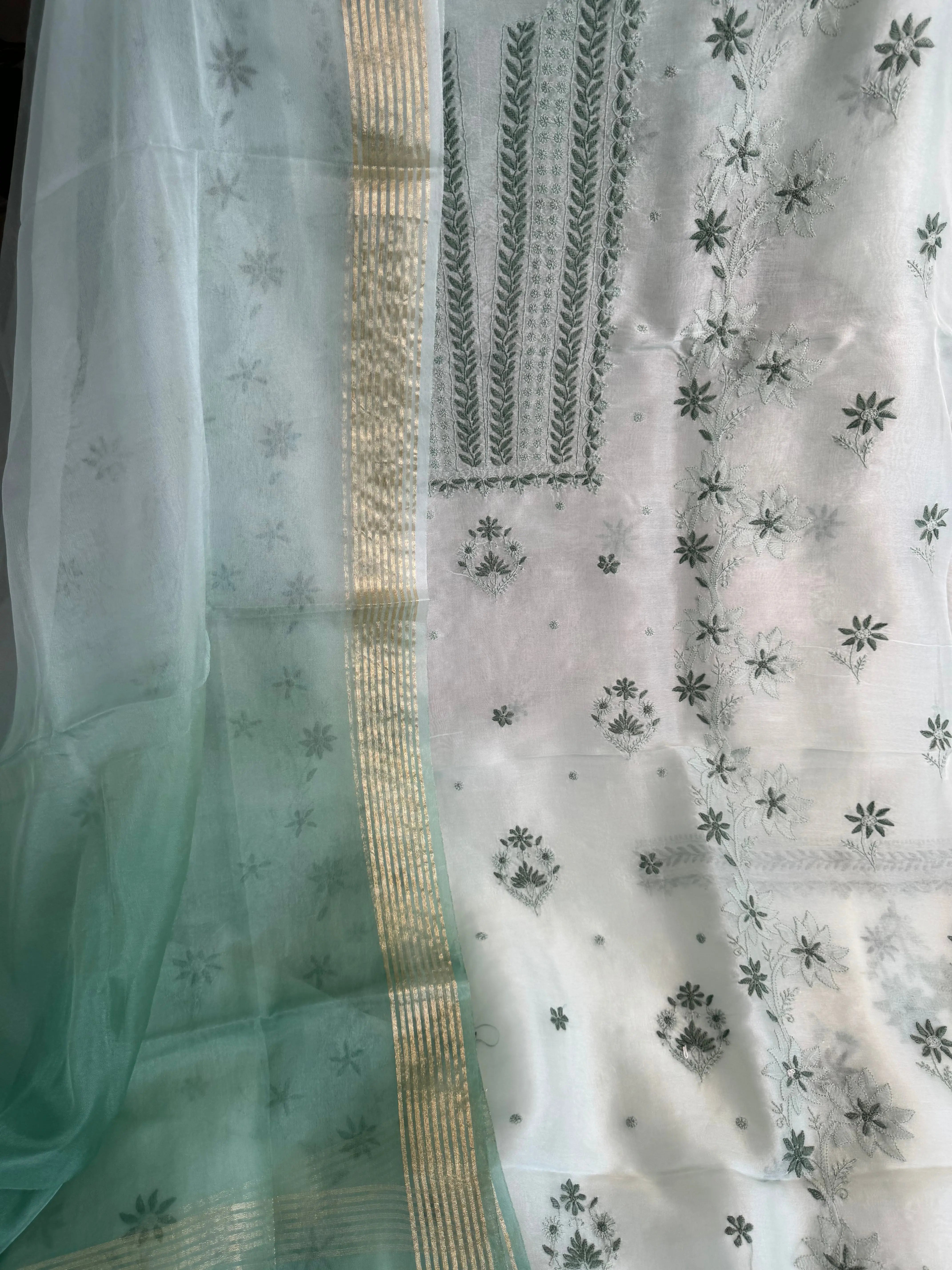 Organza Length with Dupatta - Green ARIAA CHIKANKARI 