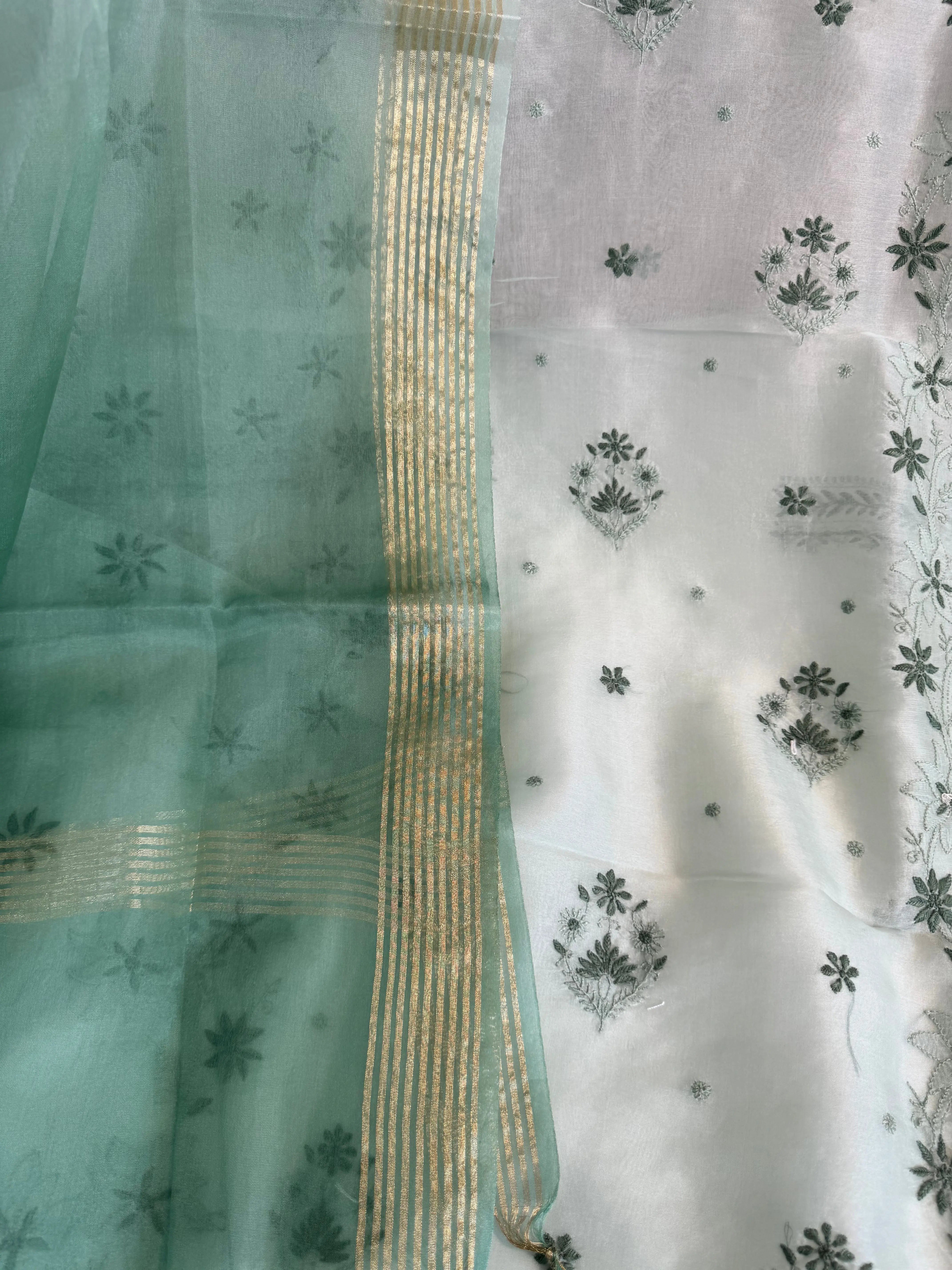 Organza Length with Dupatta - Green ARIAA CHIKANKARI 