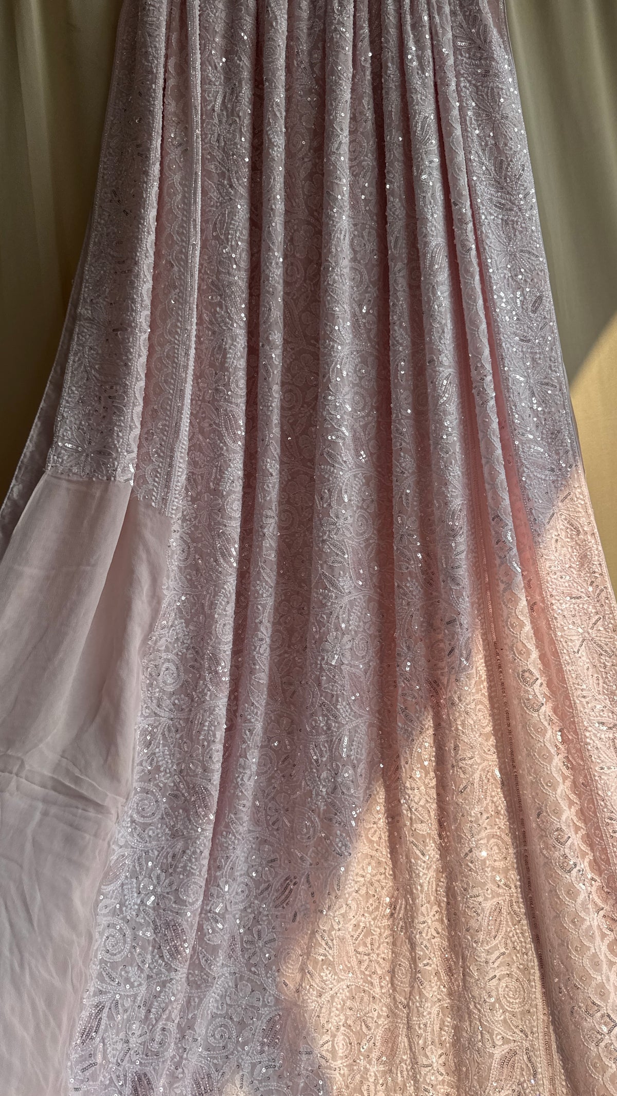 Pure Georgette Lucknow Chikankari Saree -Pink - Rooh Collection