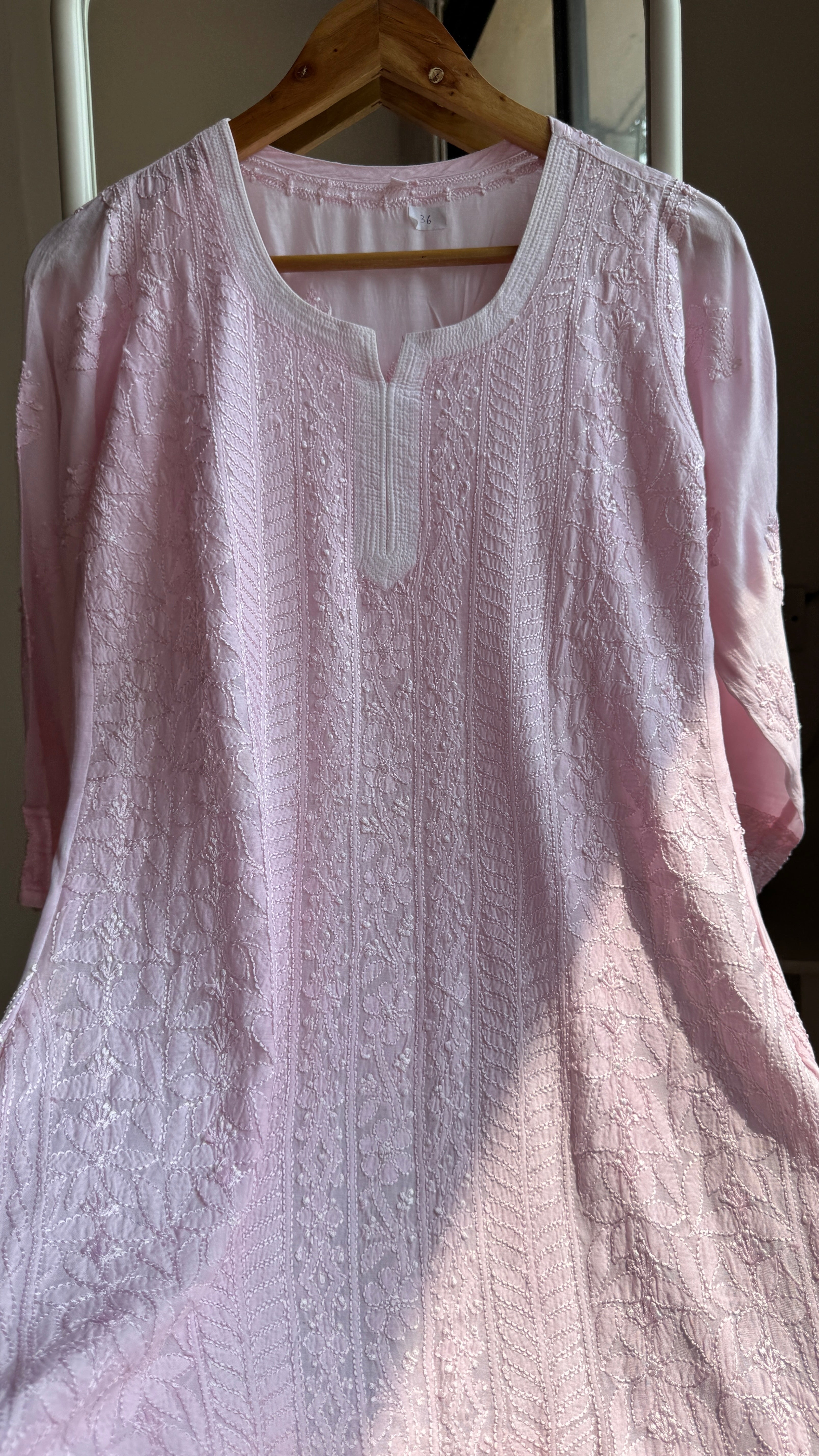 Chikankari Muslin short Top in Baby Pink - HOOR Collection