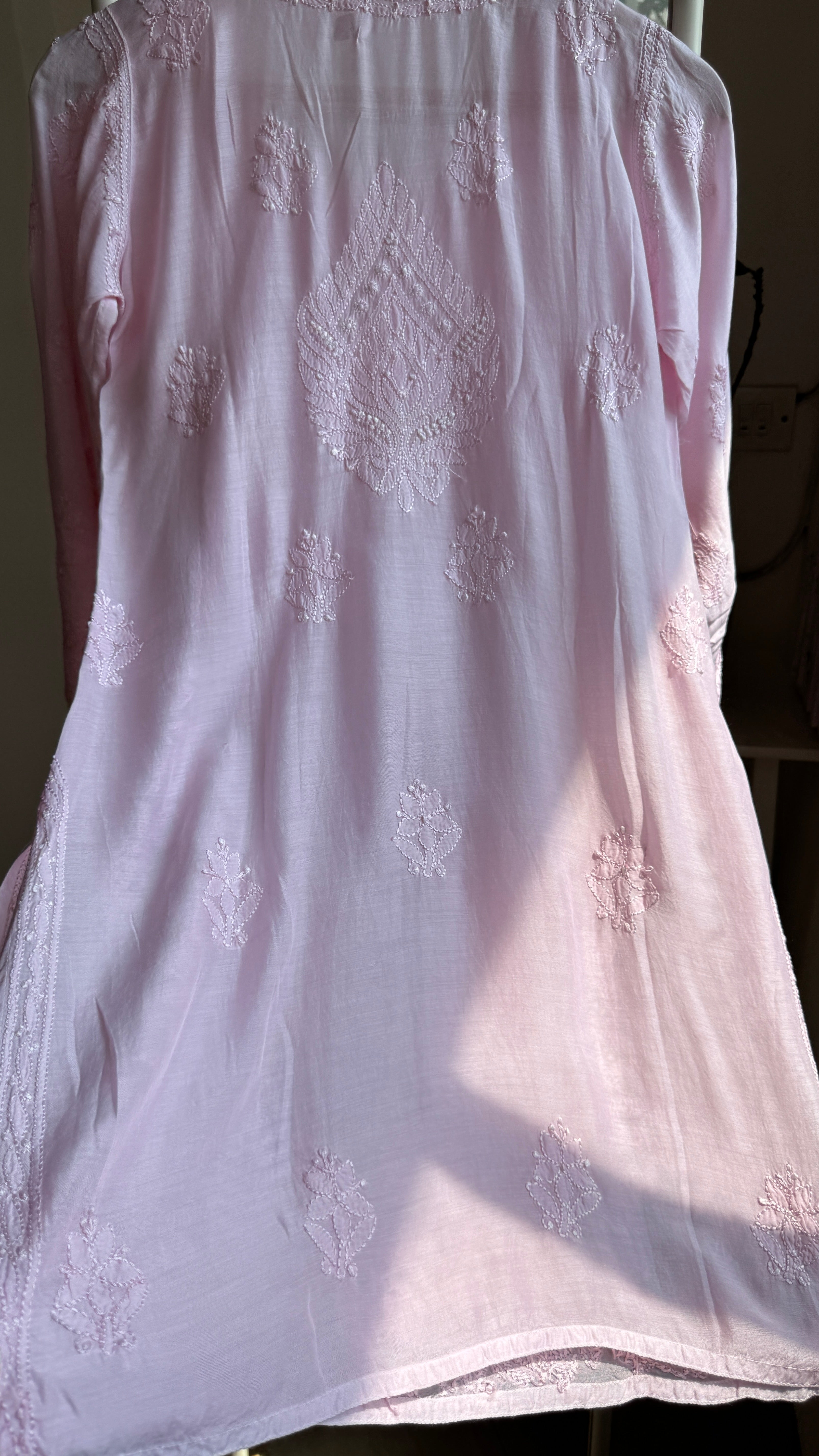 Chikankari Muslin short Top in Baby Pink - HOOR Collection