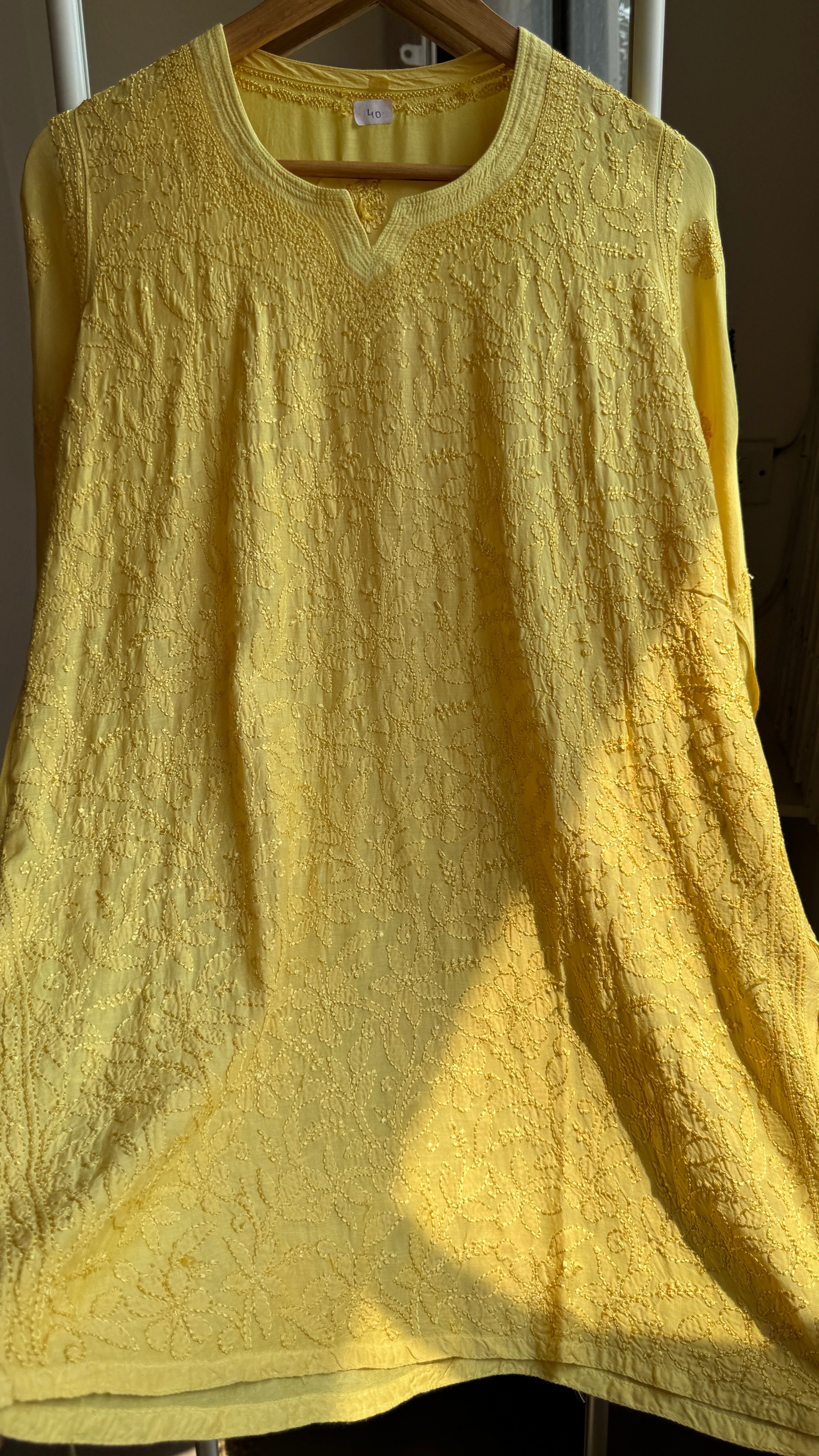 Chikankari Muslin short Top in Yellow- HOOR Collection