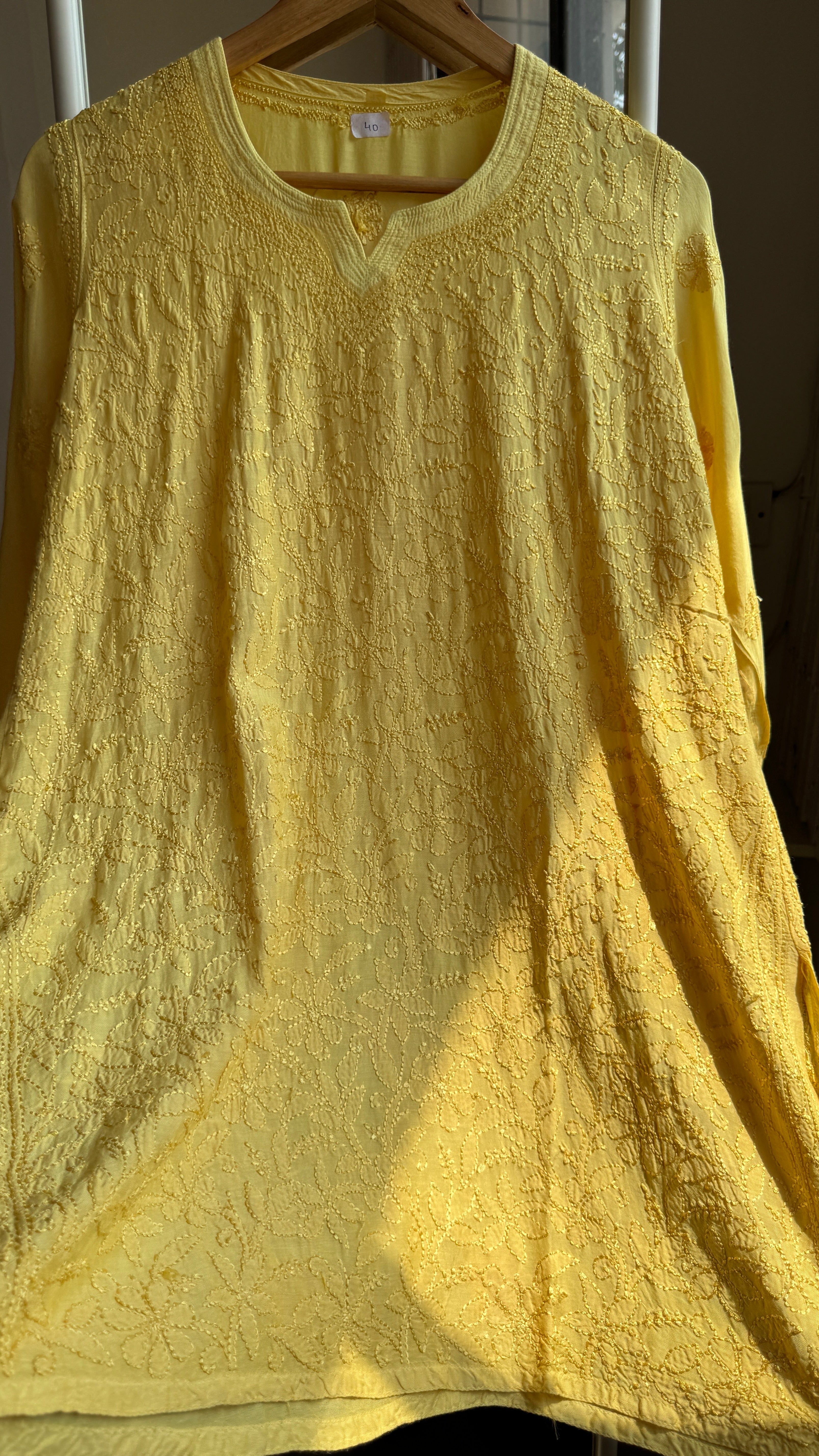 Chikankari Muslin short Top in Yellow- HOOR Collection
