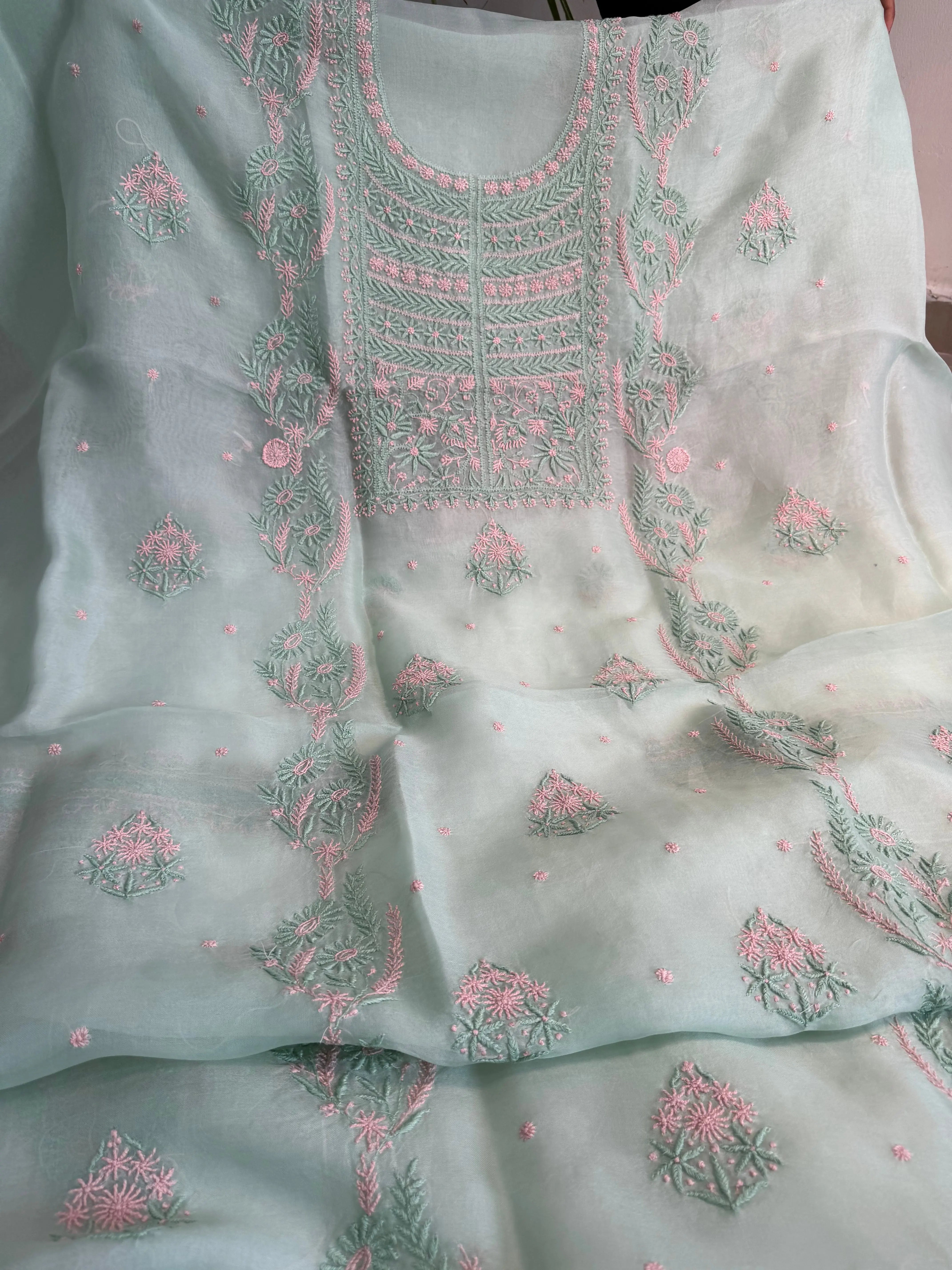 Organza Length with Dupatta - Green ARIAA CHIKANKARI 