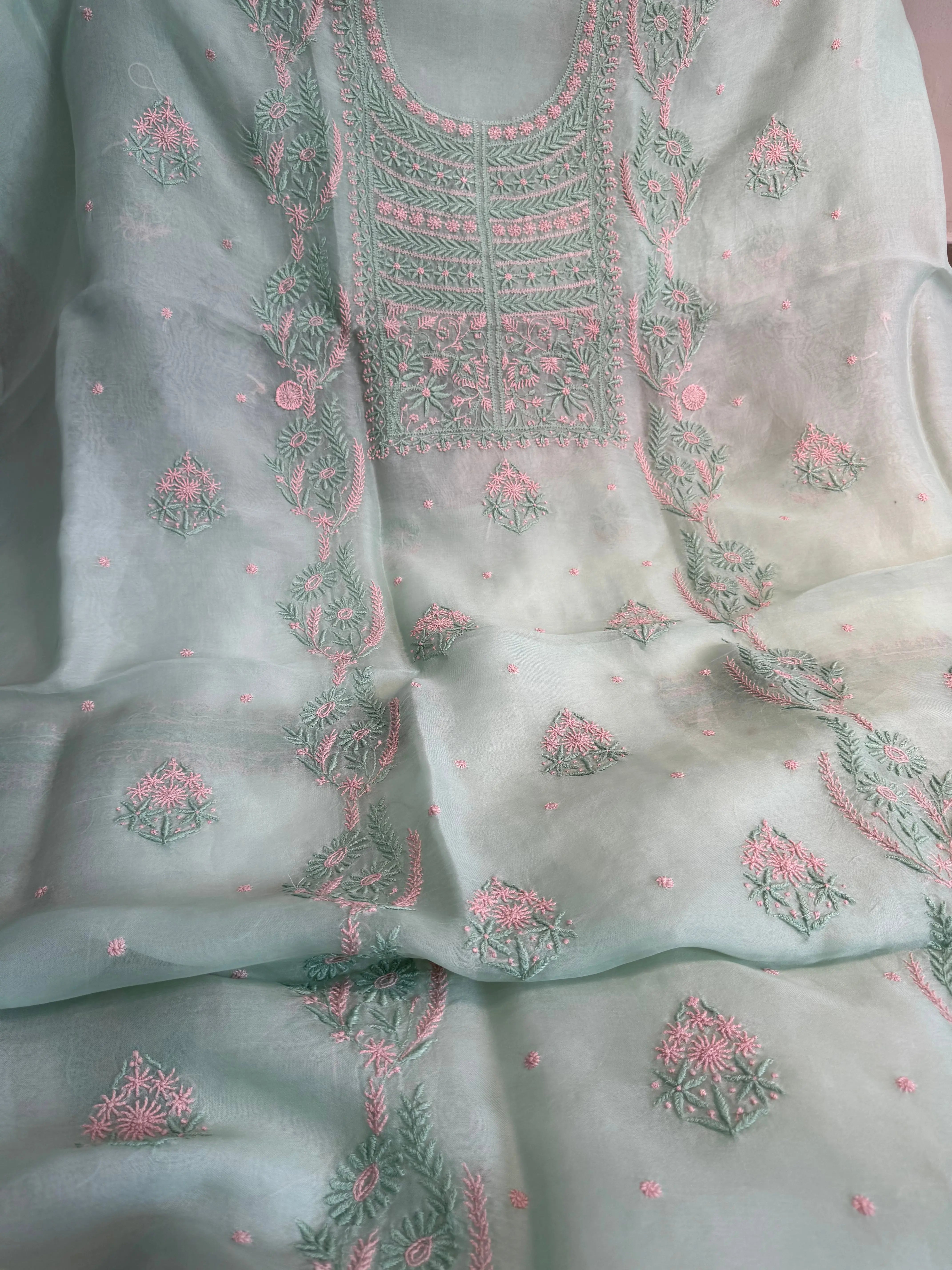 Organza Length with Dupatta - Green ARIAA CHIKANKARI 