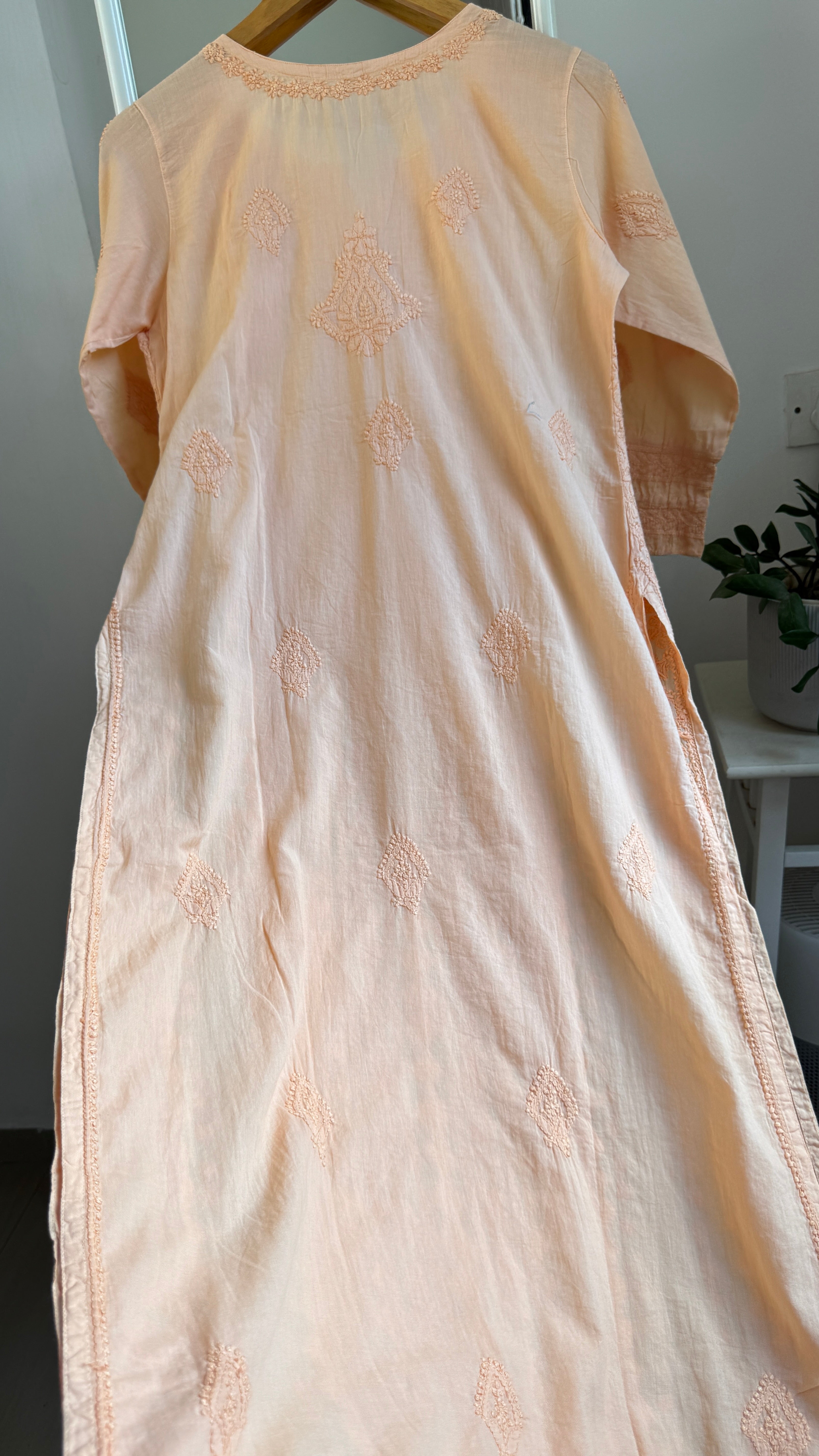 Pure Cotton Chikankari Full Jaal Kurti - Peach - Gul Collection