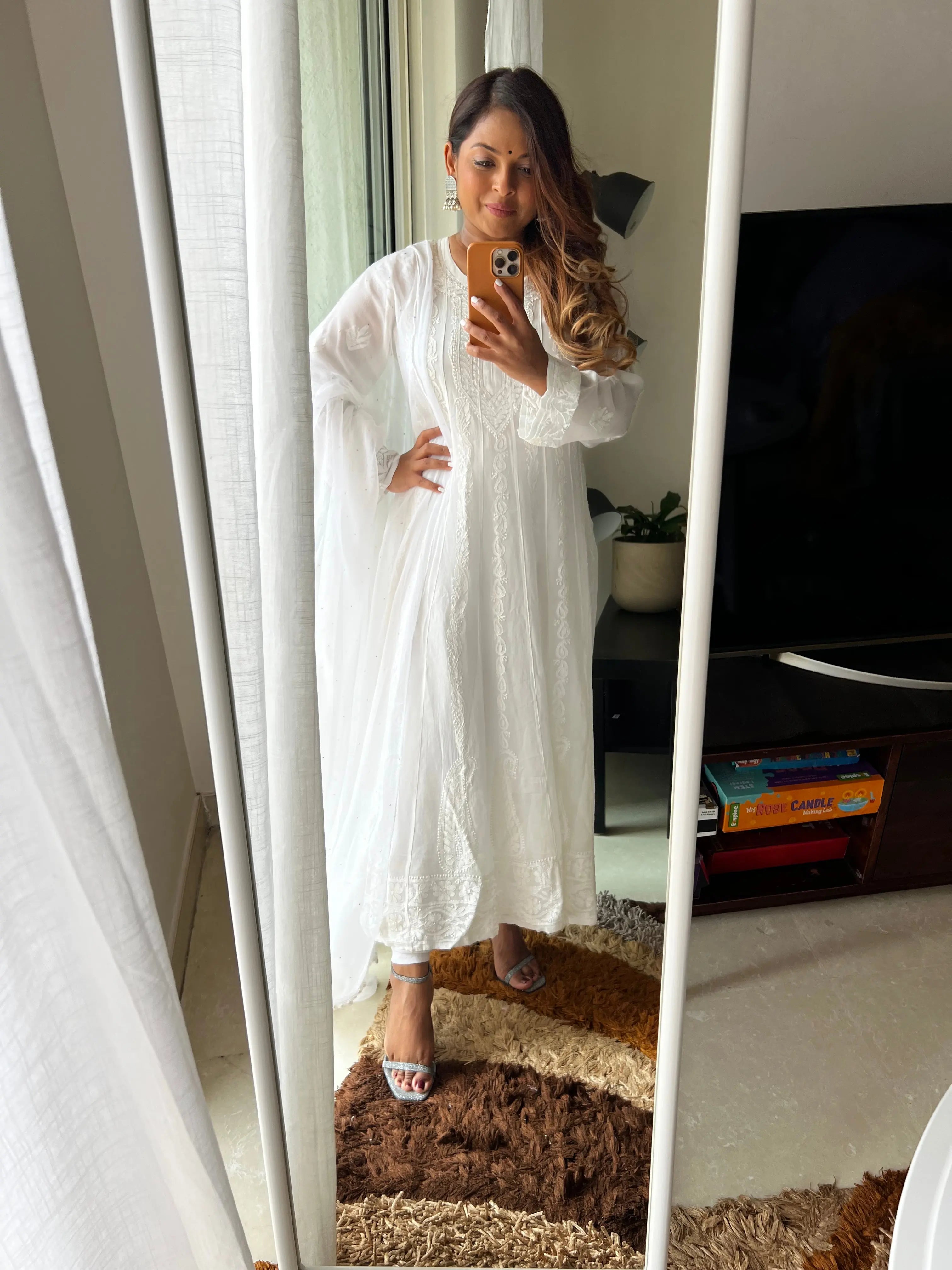 Viscose Chikankari Anarkali - White ARIAA CHIKANKARI