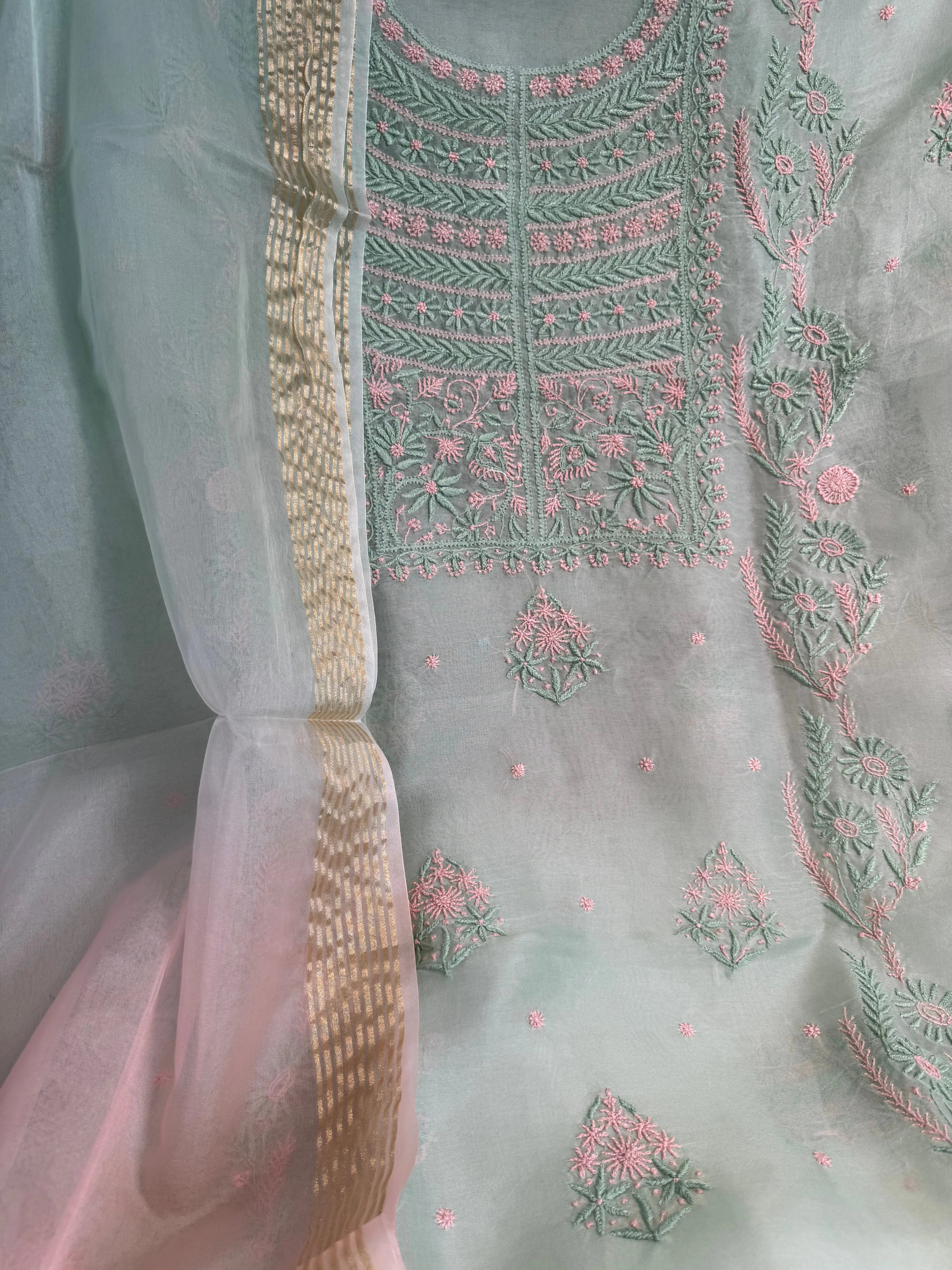 Organza Length with Dupatta - Green ARIAA CHIKANKARI 