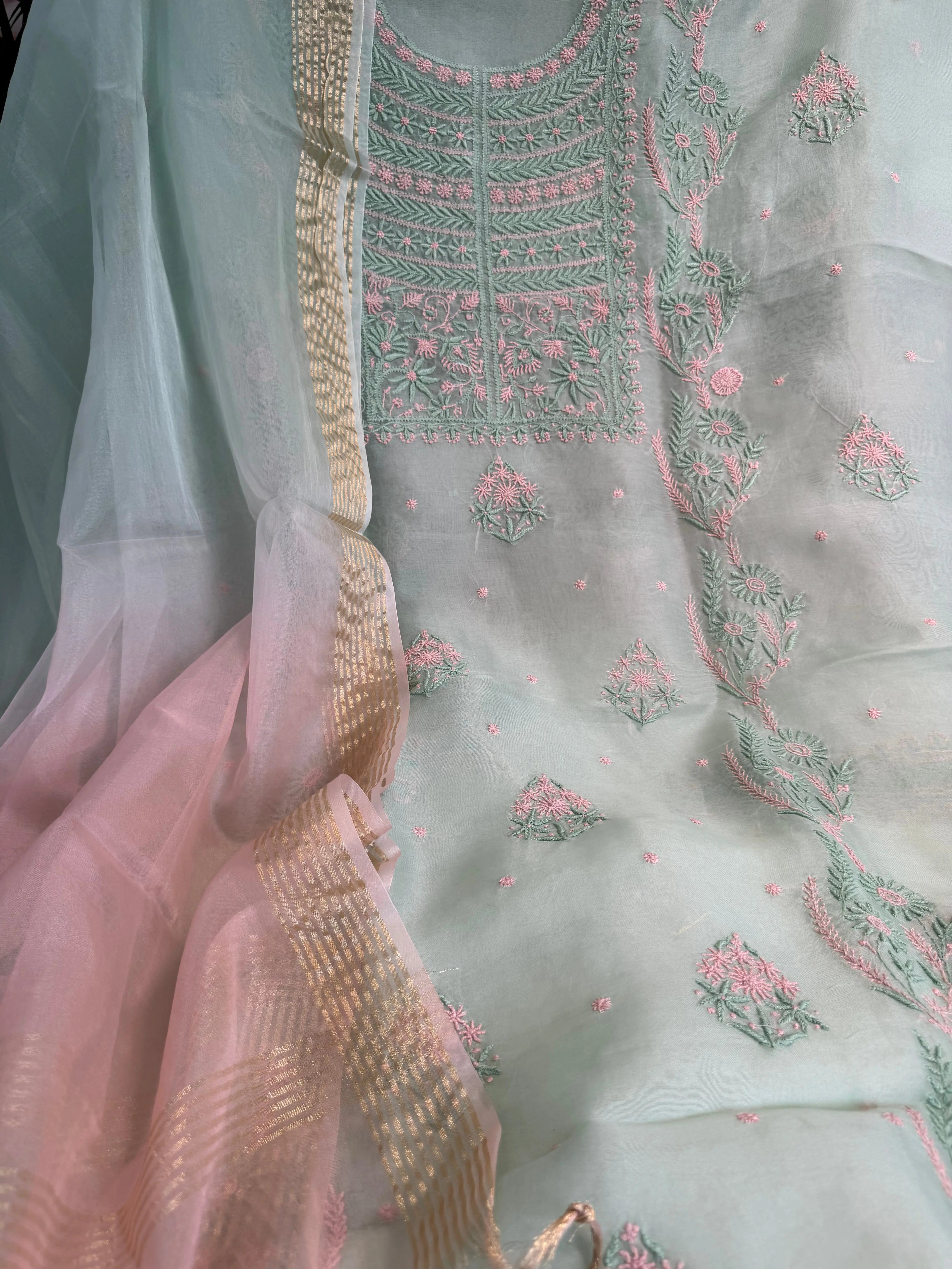 Organza Length with Dupatta - Green ARIAA CHIKANKARI 