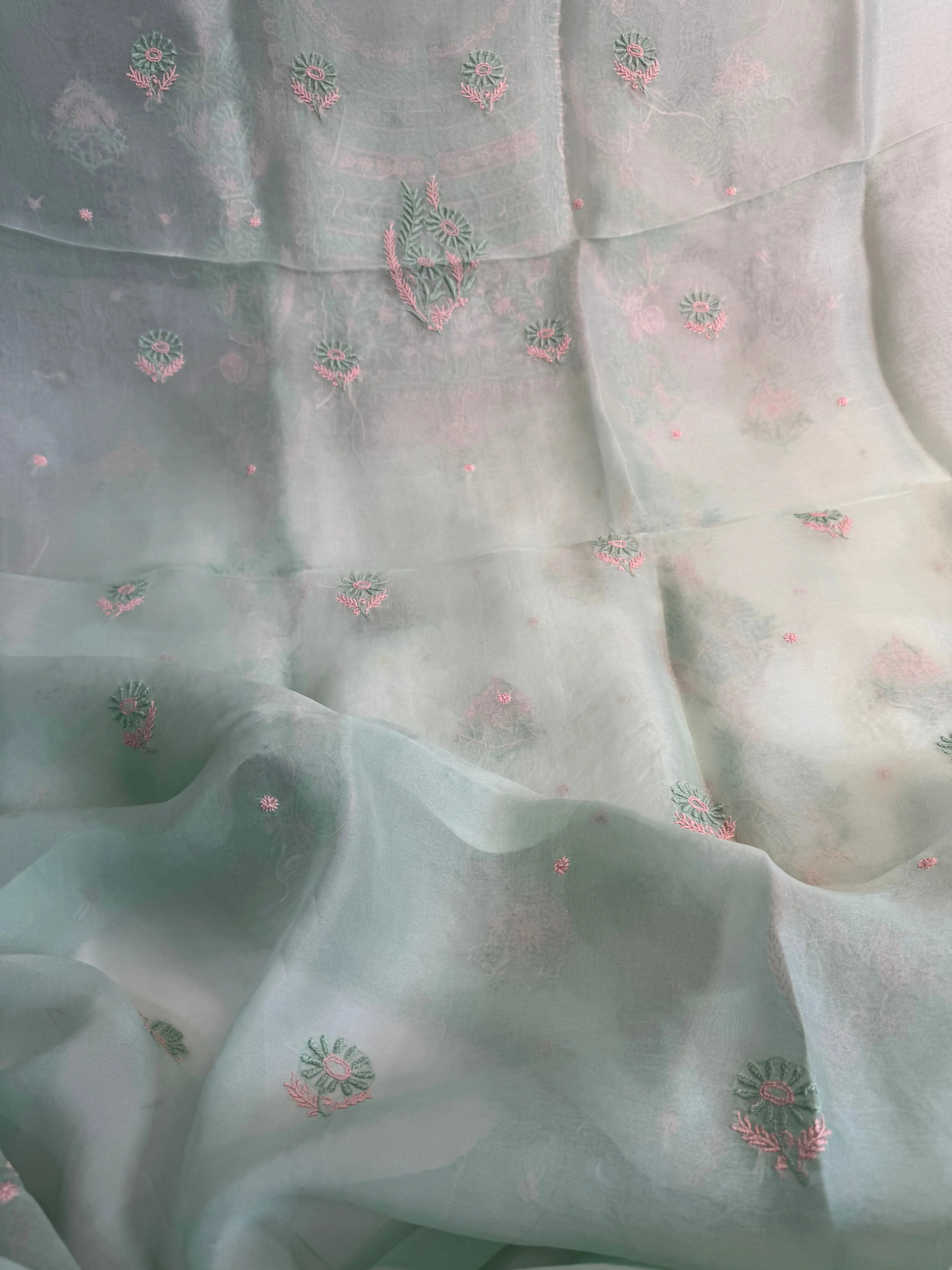 Organza Length with Dupatta - Green ARIAA CHIKANKARI 