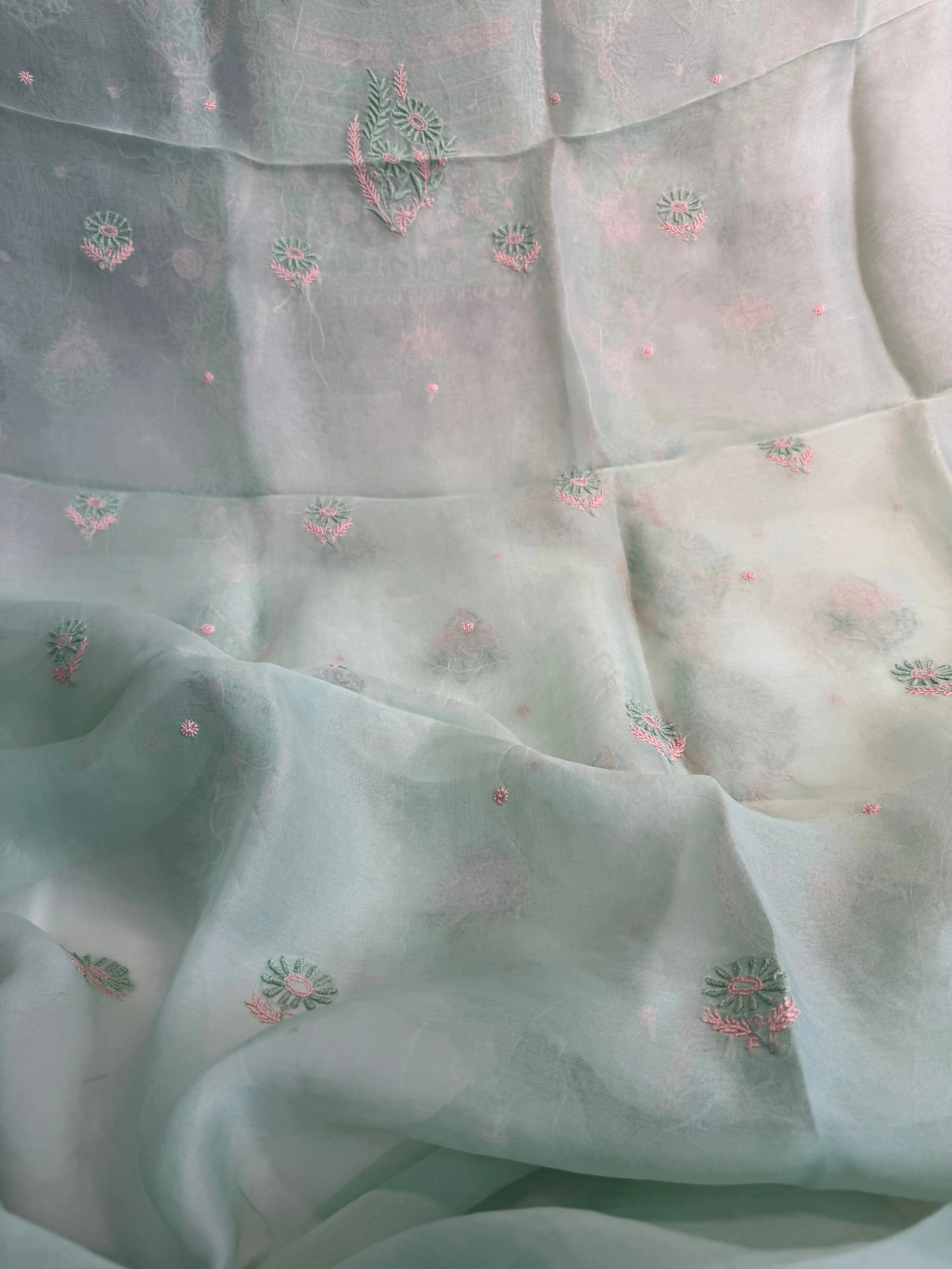 Organza Length with Dupatta - Green ARIAA CHIKANKARI 