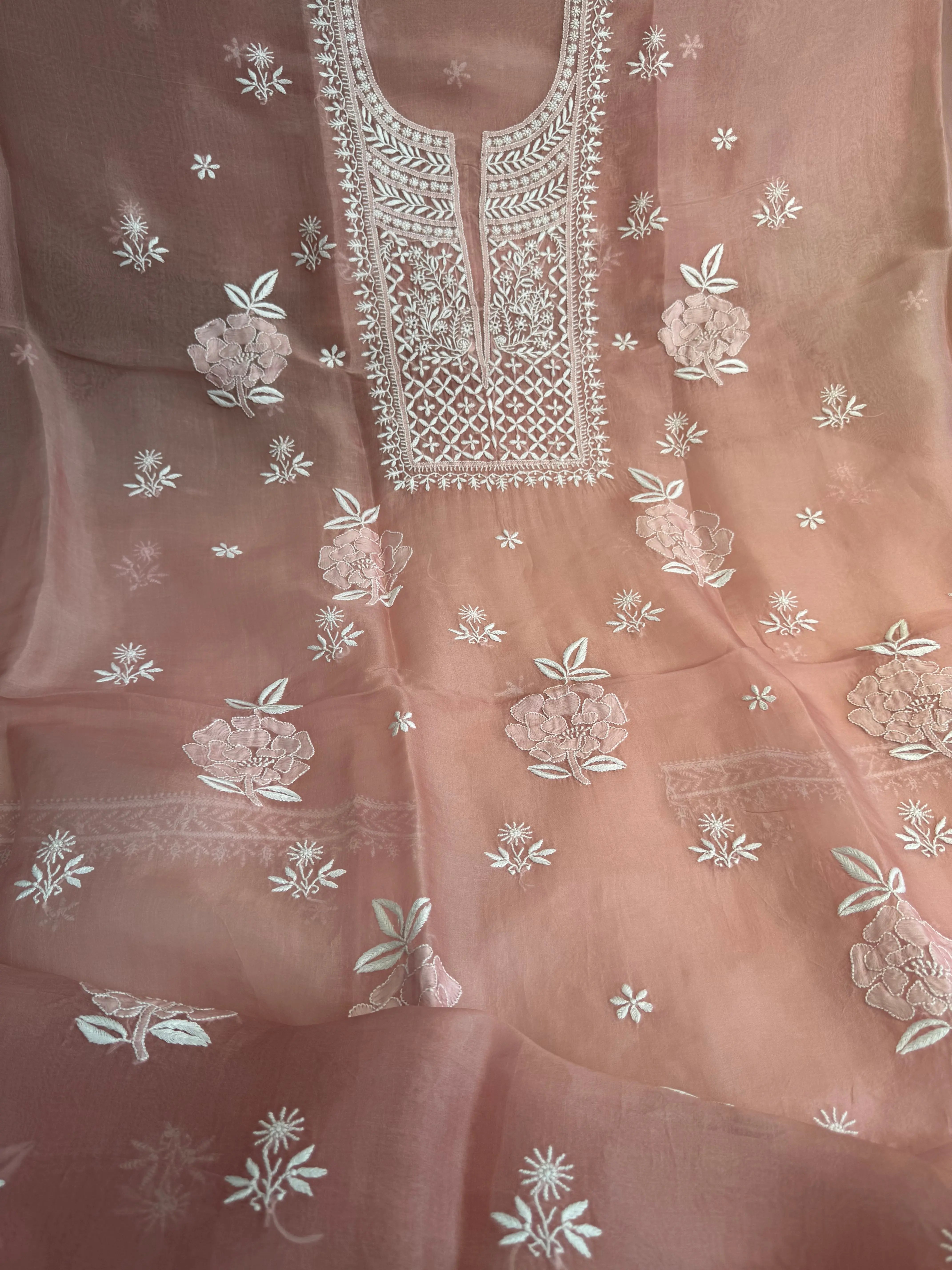 Organza Length with Dupatta - Rosewood Pink ARIAA CHIKANKARI 