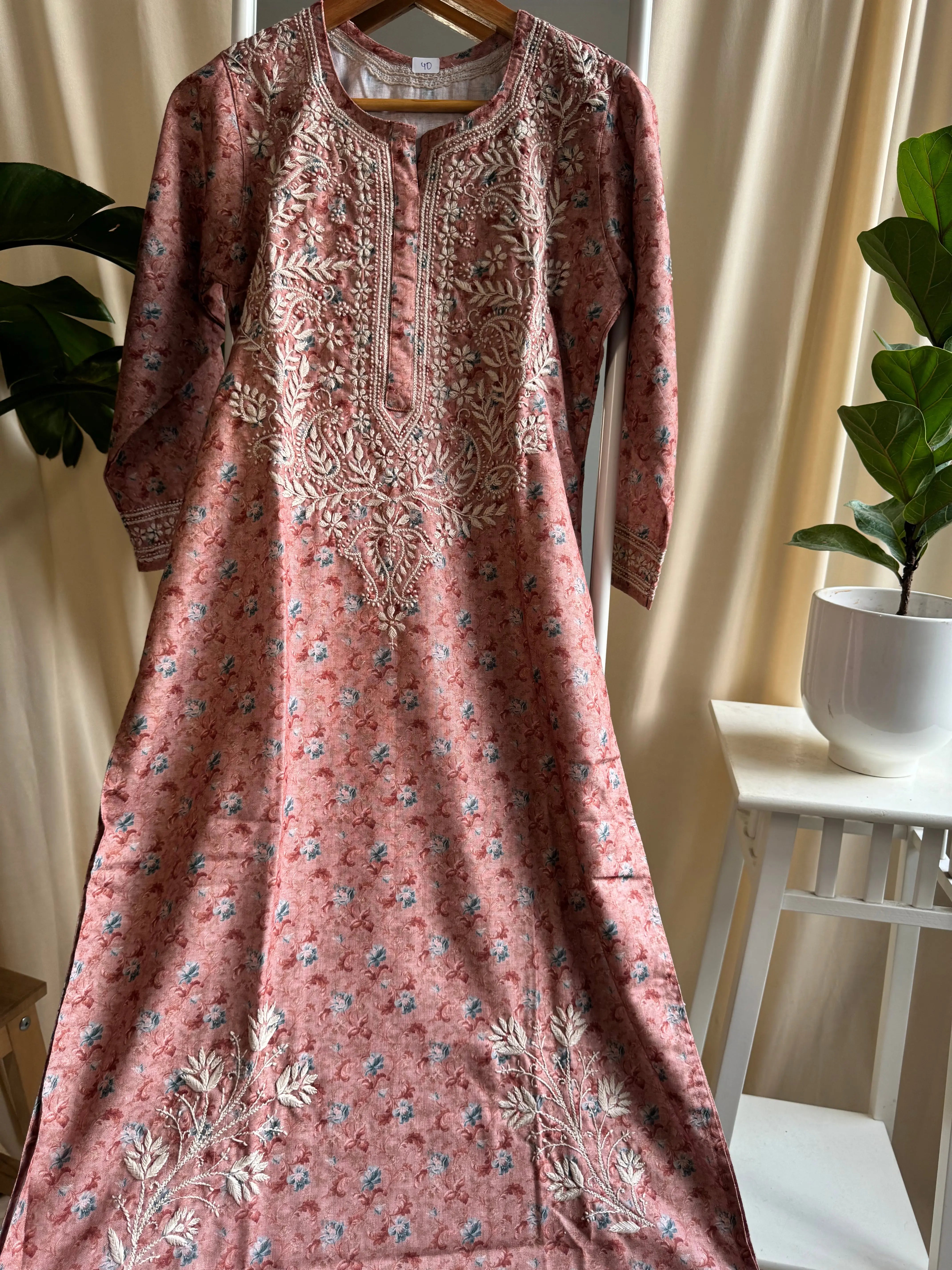 Cotton Printed Chikankari Kurti - Brown ARIAA CHIKANKARI 