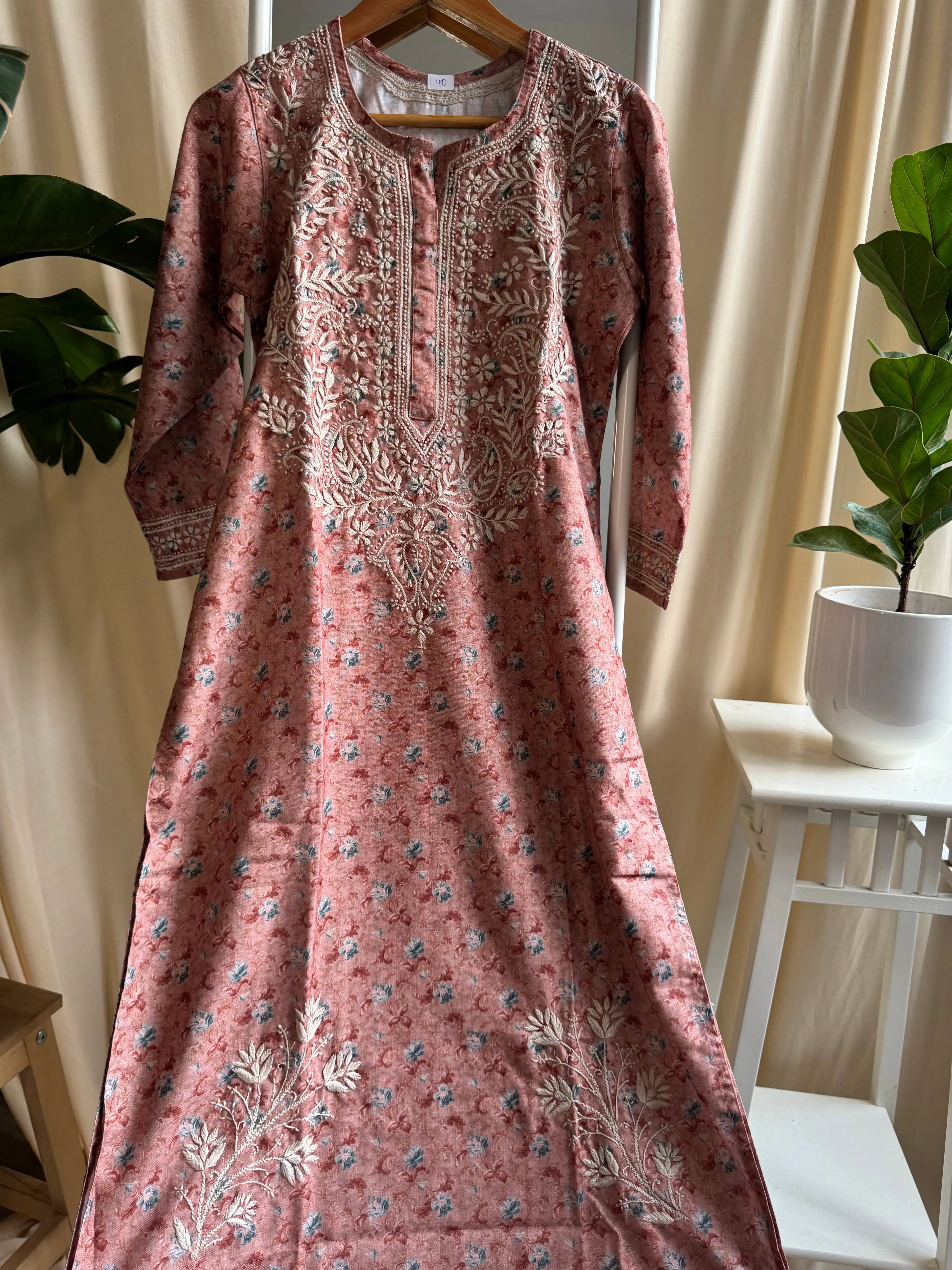 Cotton Printed Chikankari Kurti - Brown ARIAA CHIKANKARI 