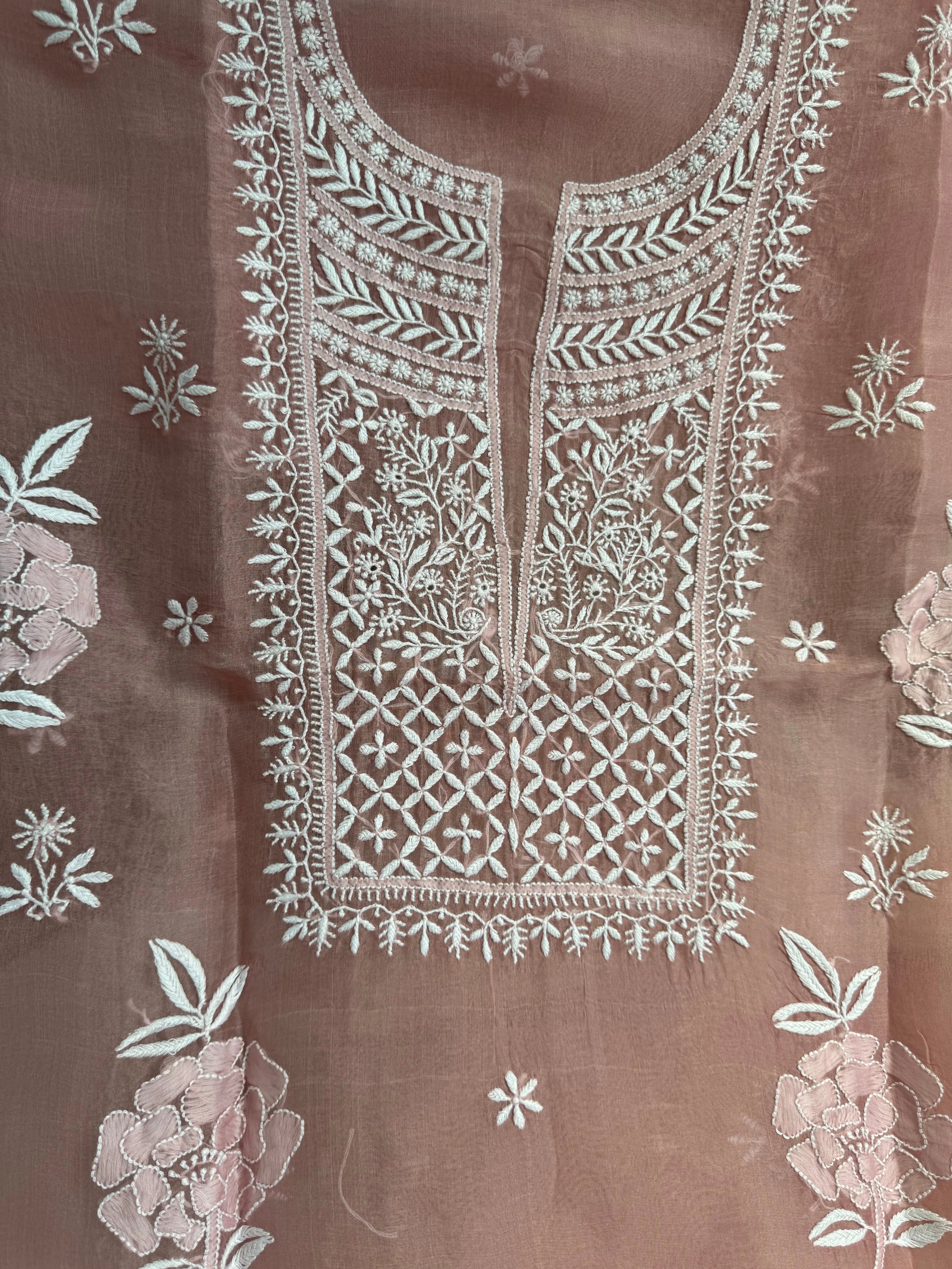 Organza Length with Dupatta - Rosewood Pink ARIAA CHIKANKARI 