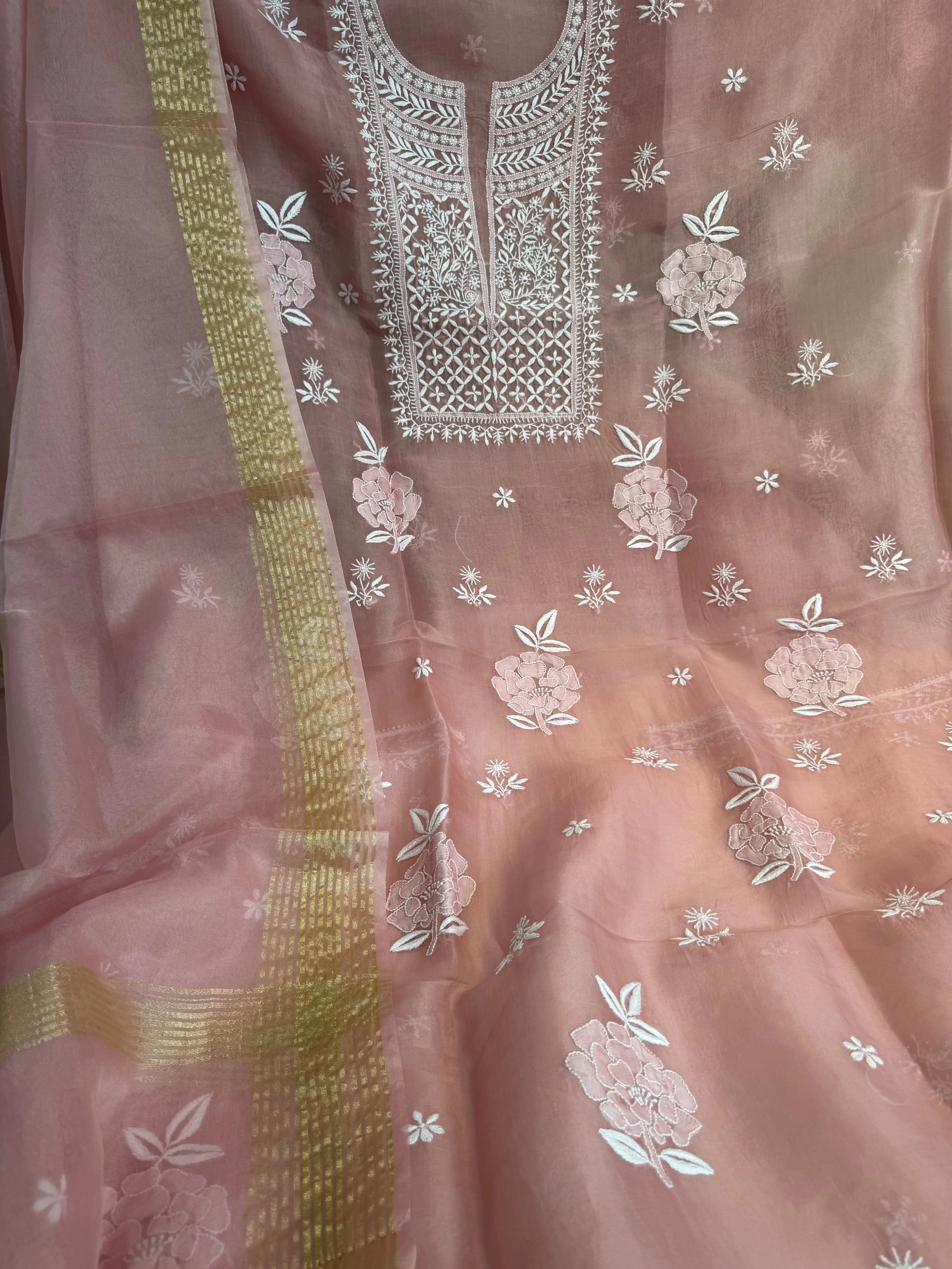 Organza Length with Dupatta - Rosewood Pink ARIAA CHIKANKARI 