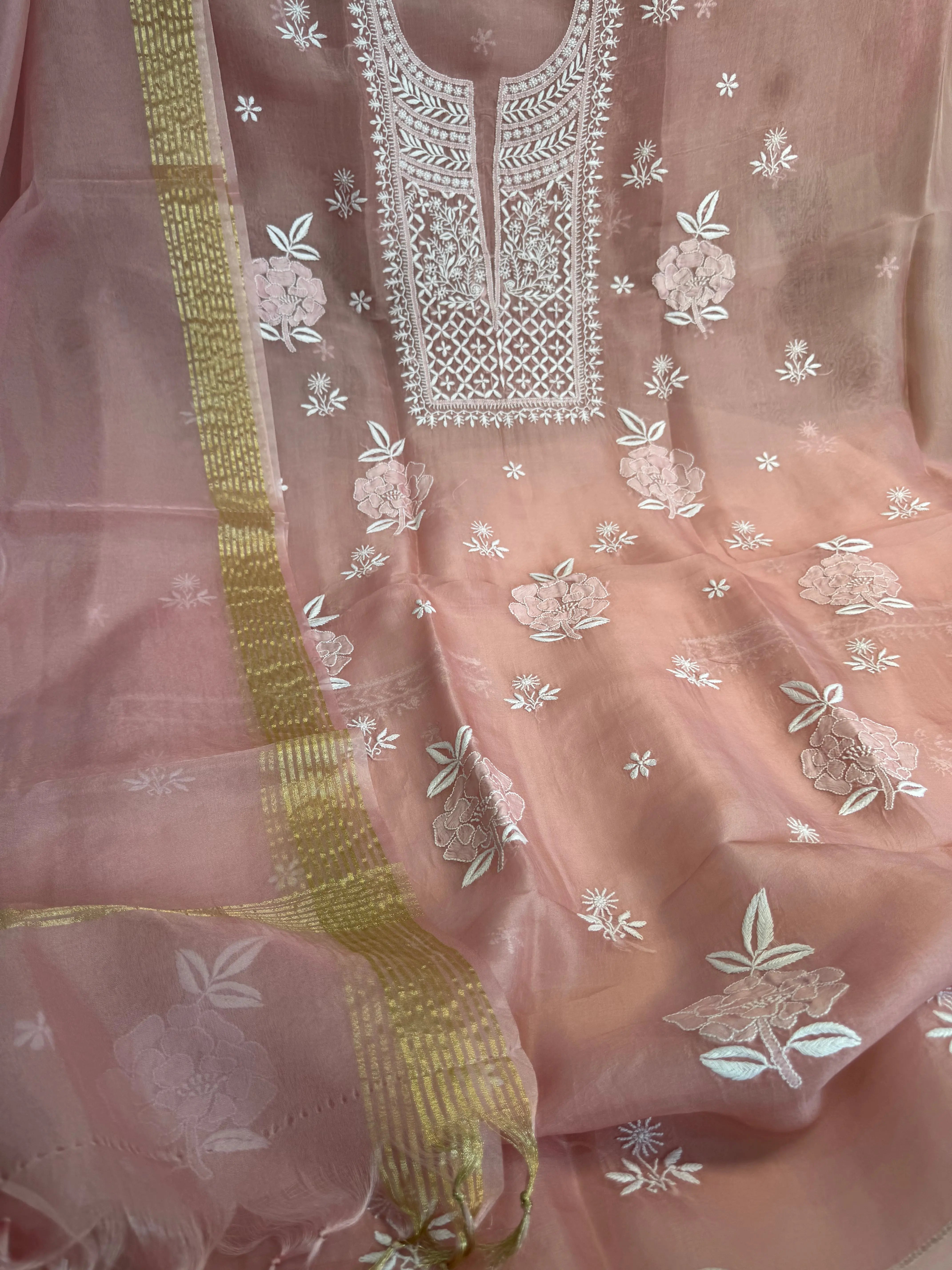 Organza Length with Dupatta - Rosewood Pink ARIAA CHIKANKARI 