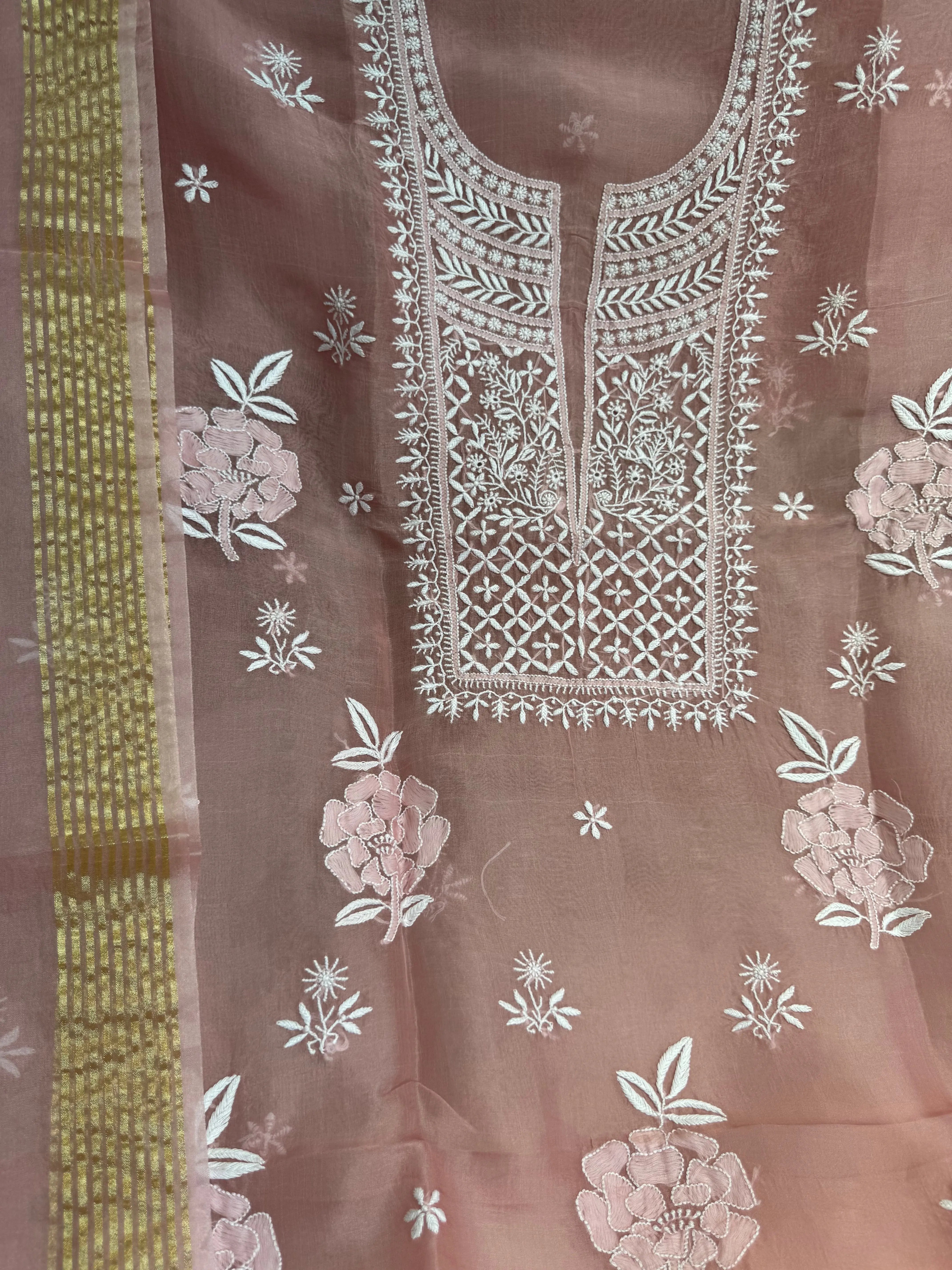 Organza Length with Dupatta - Rosewood Pink ARIAA CHIKANKARI 