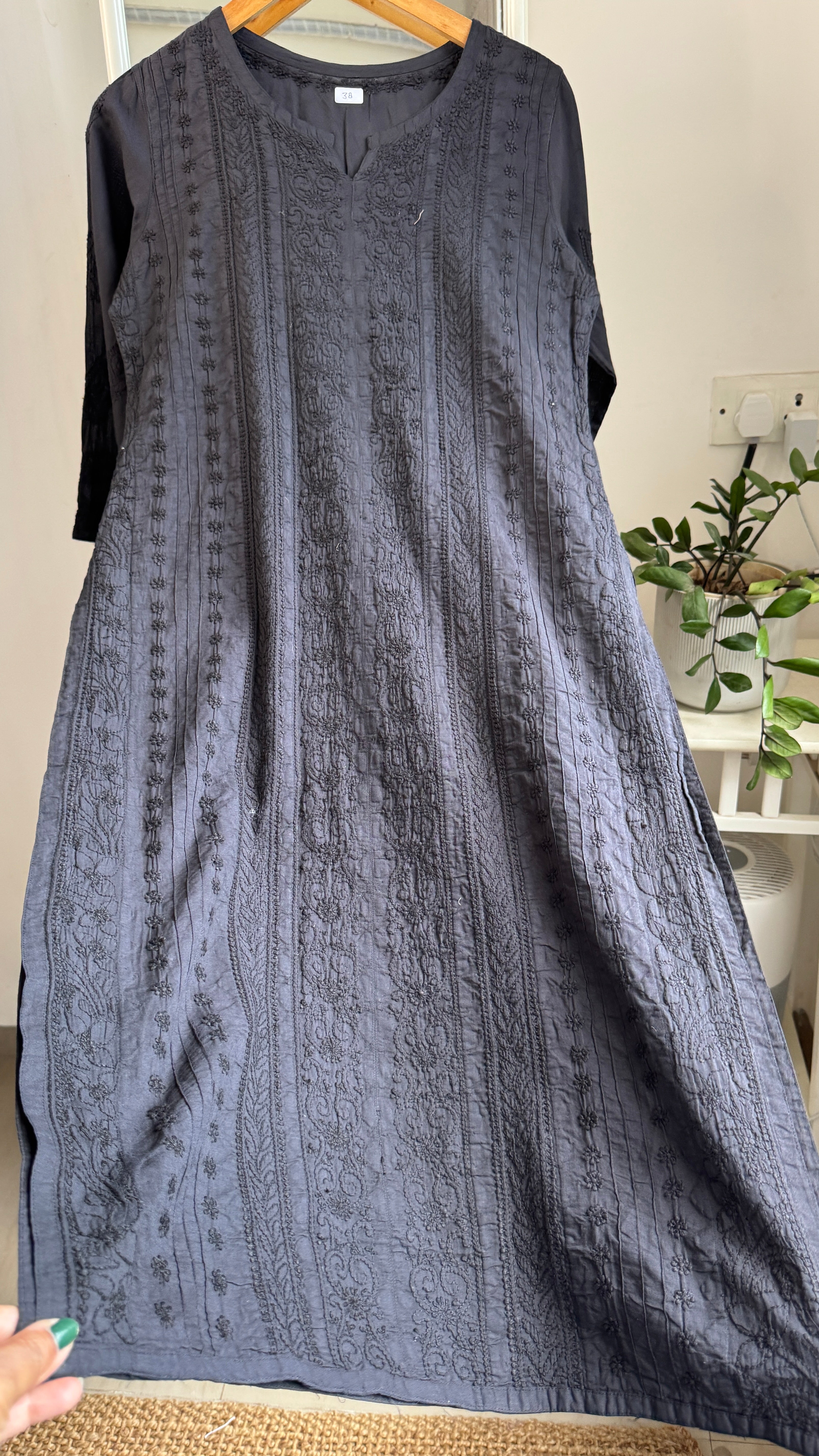 Pure Cotton Chikankari Full Jaal Kurti - Black - Gul Collection
