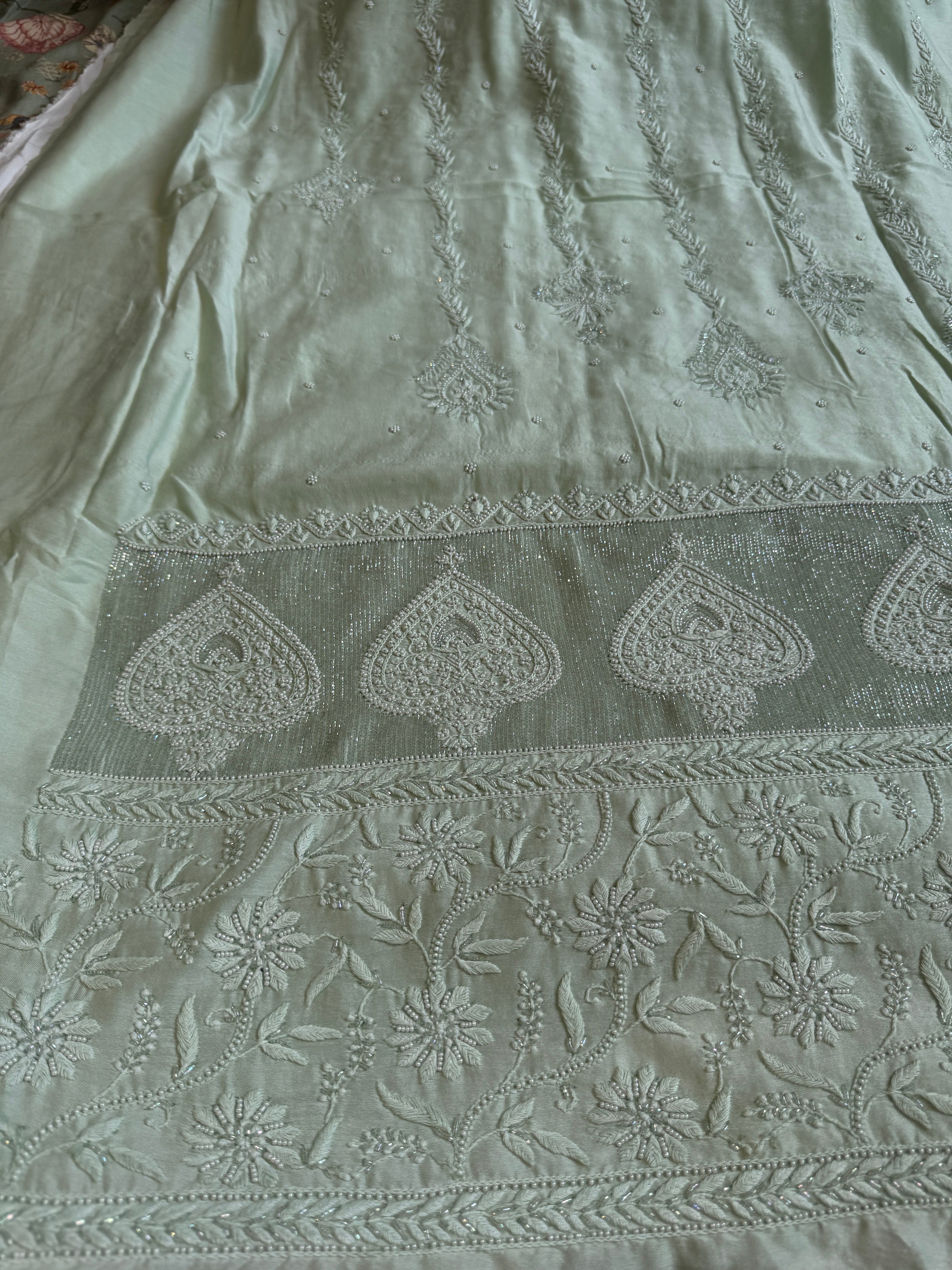Chanderi Chikankari Length with Dupatta - Sage Green ARIAA CHIKANKARI 