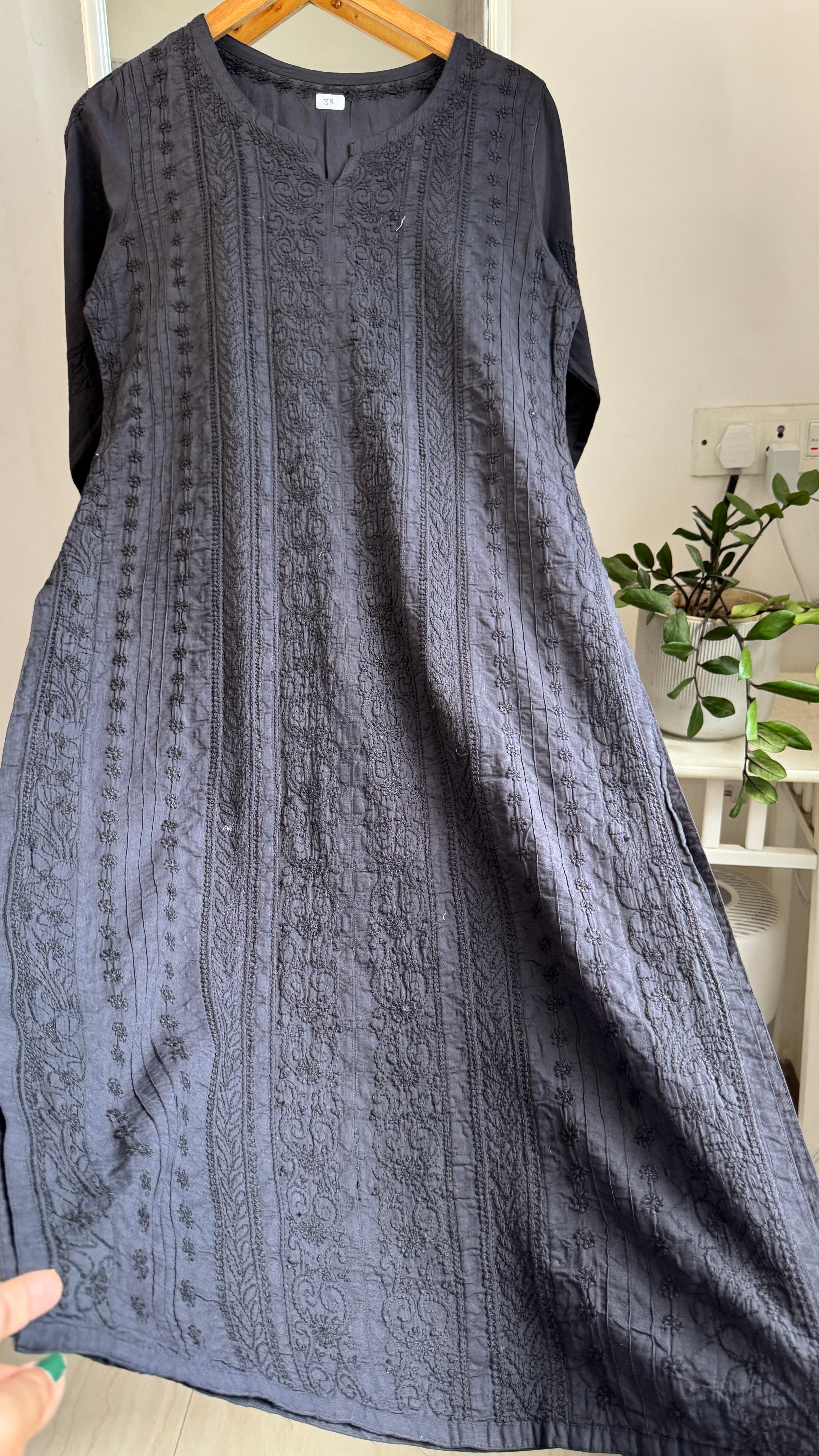 Pure Cotton Chikankari Full Jaal Kurti - Black - Gul Collection