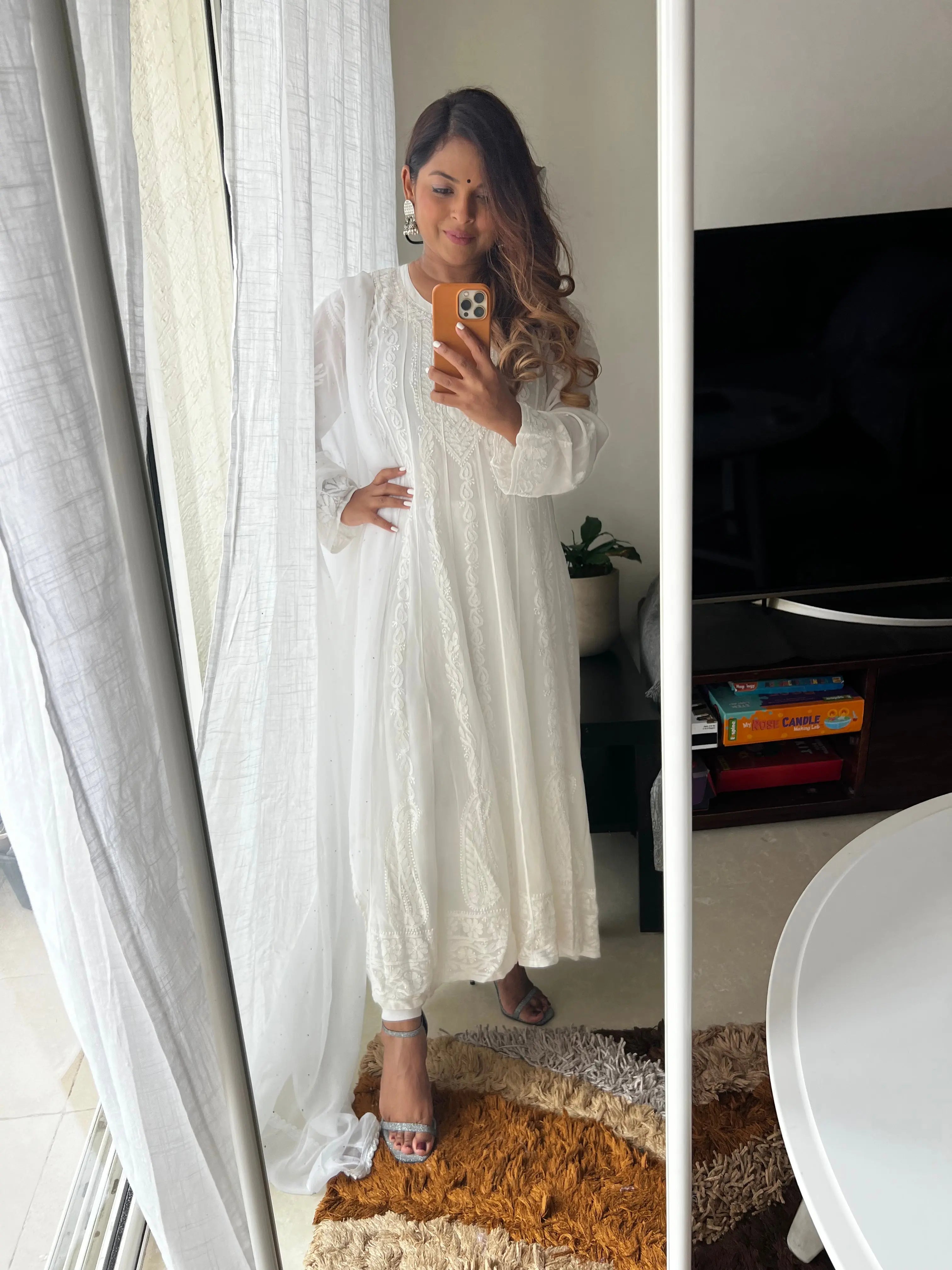 Viscose Chikankari Anarkali - White ARIAA CHIKANKARI