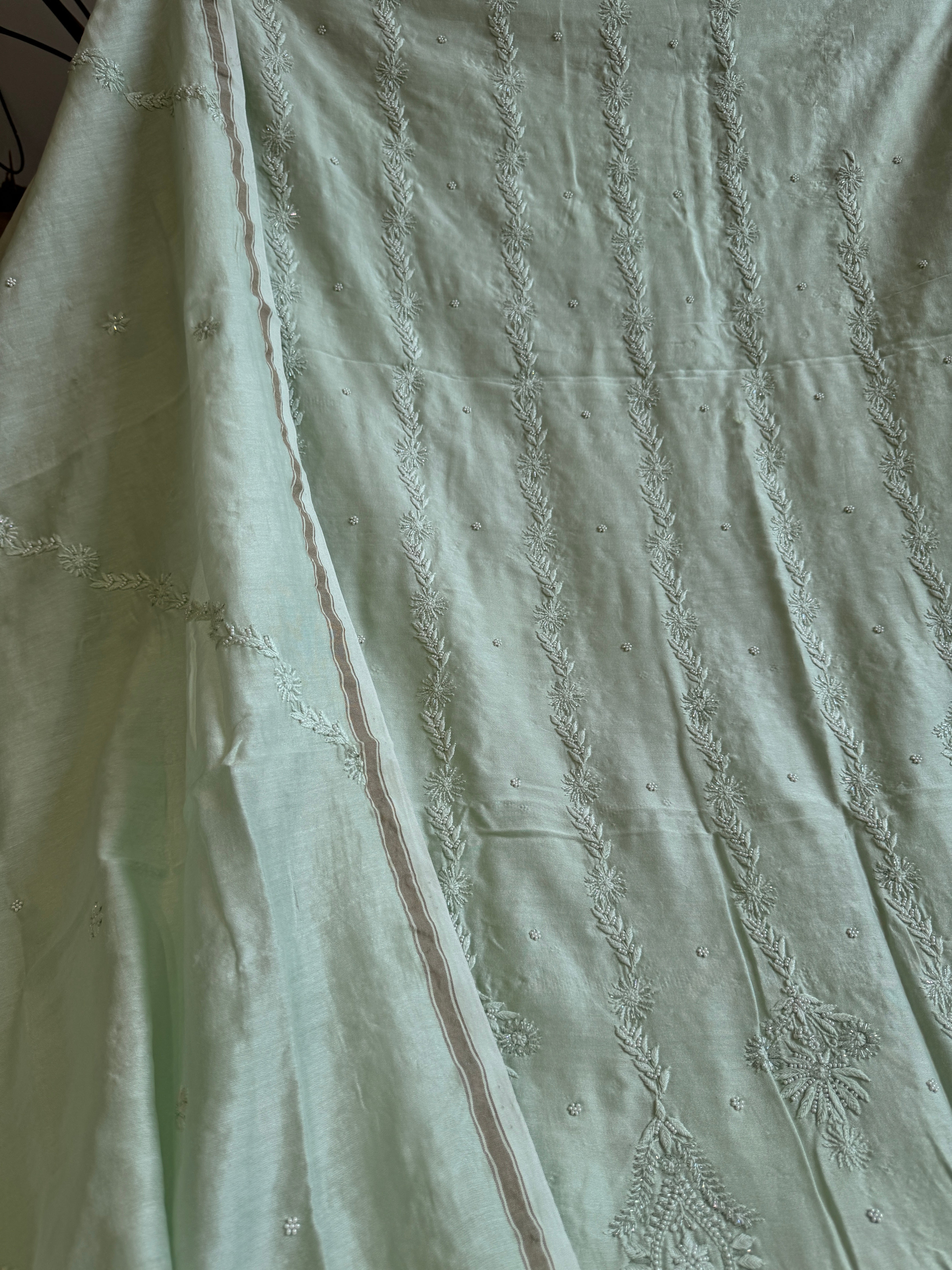 Chanderi Chikankari Length with Dupatta - Sage Green ARIAA CHIKANKARI 