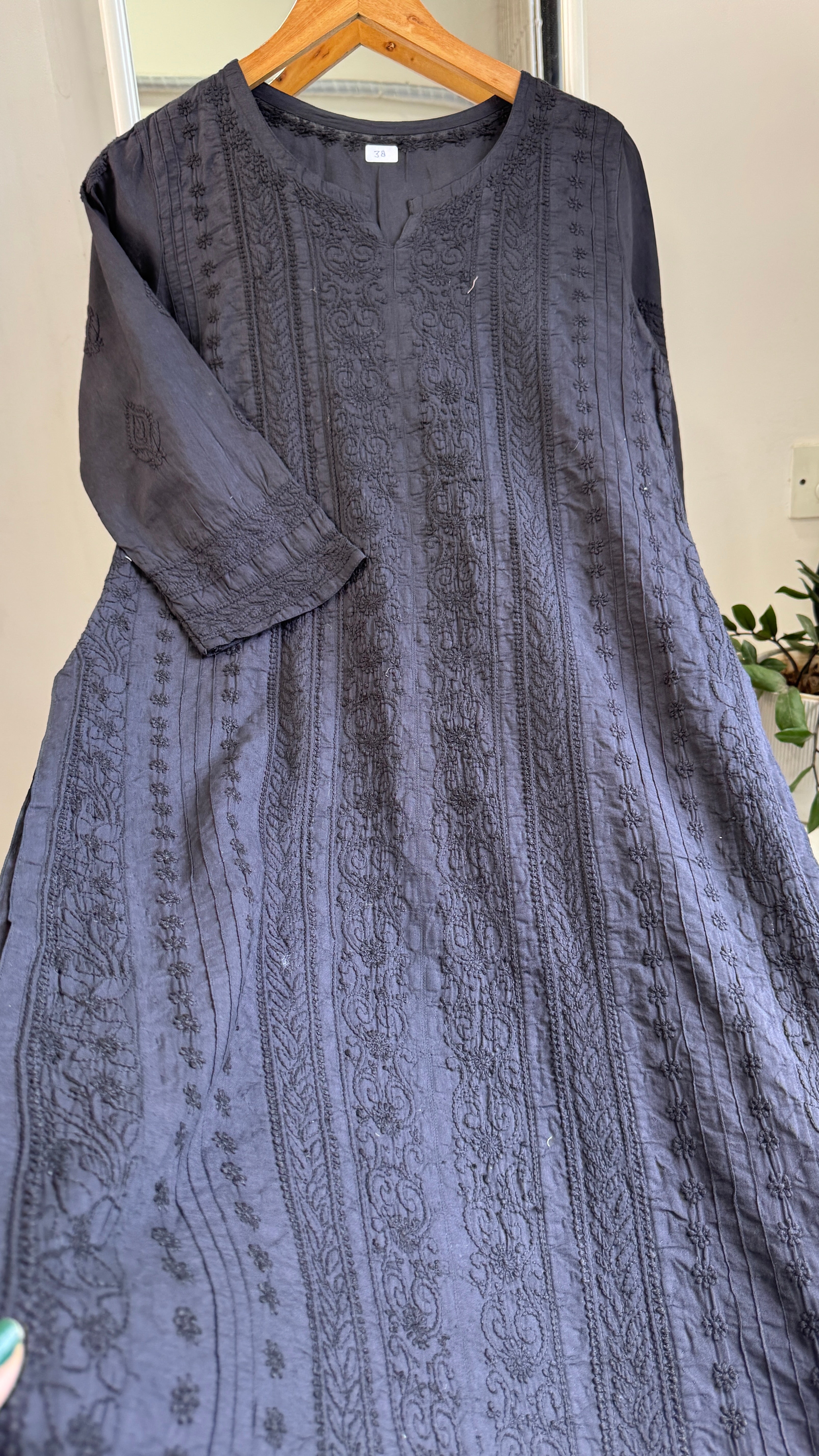 Pure Cotton Chikankari Full Jaal Kurti - Black - Gul Collection