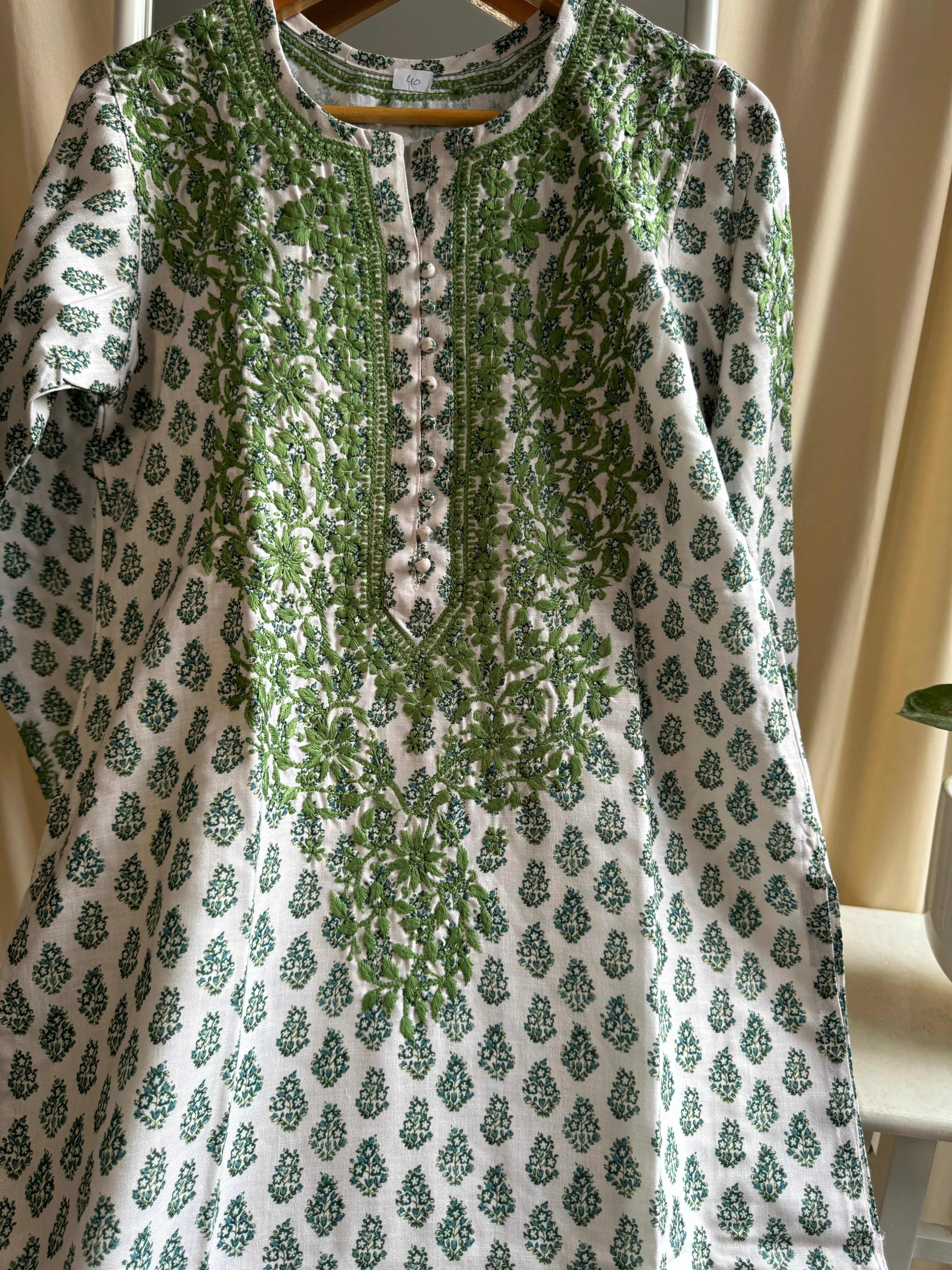 Cotton Printed Chikankari Kurti - Green ARIAA CHIKANKARI 