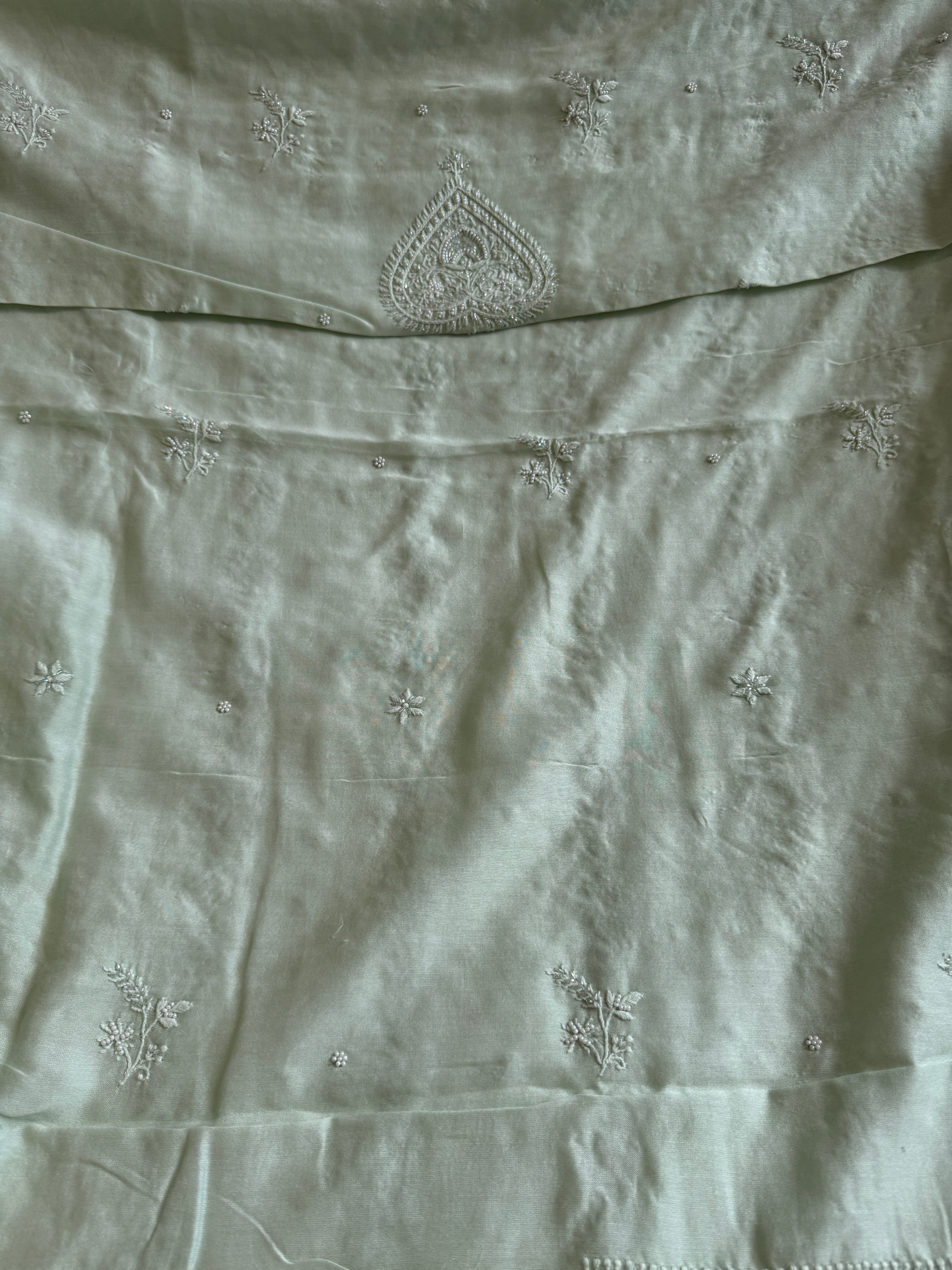 Chanderi Chikankari Length with Dupatta - Sage Green ARIAA CHIKANKARI 
