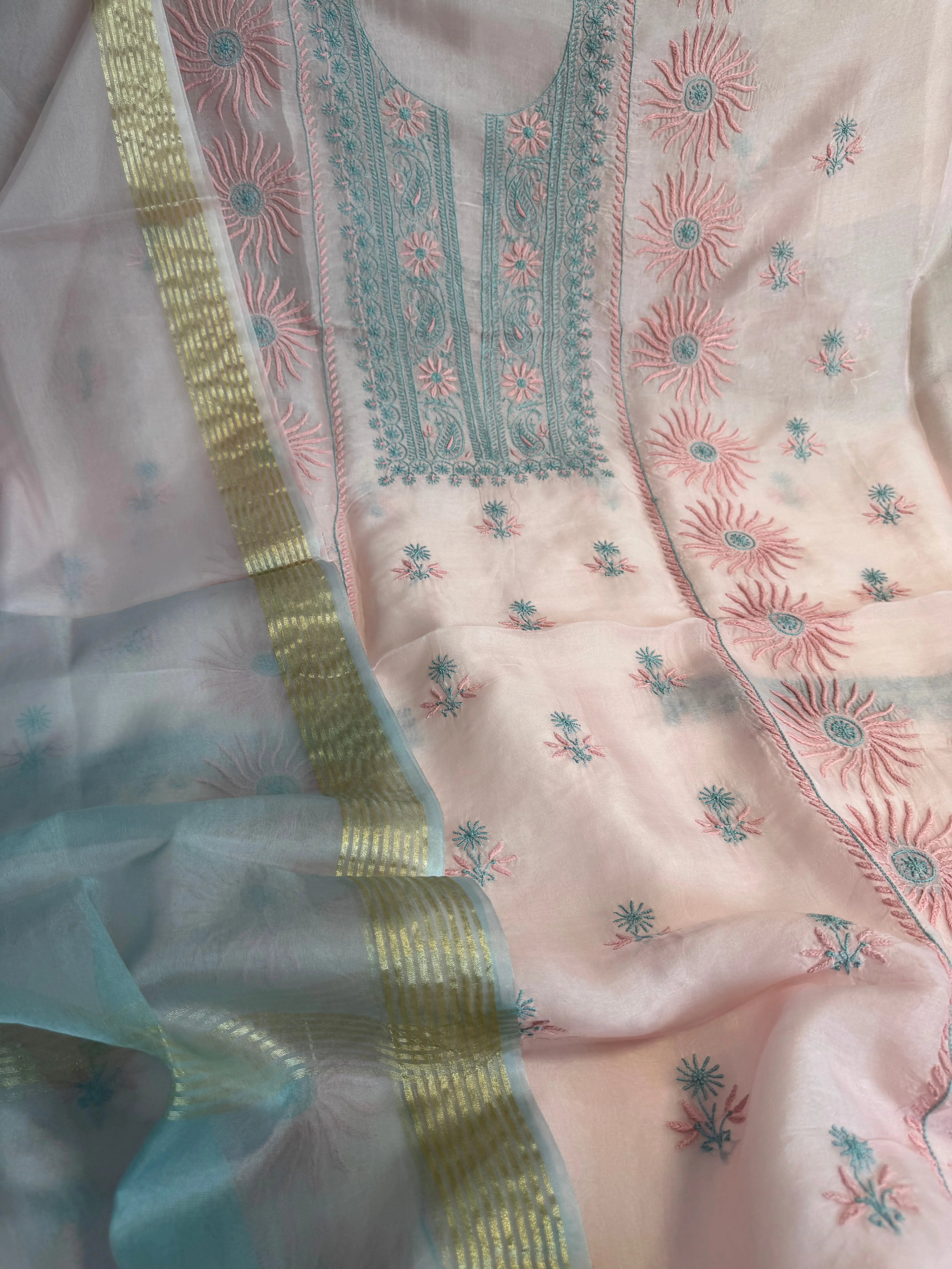 Organza Length with Dupatta - Pink ARIAA CHIKANKARI 