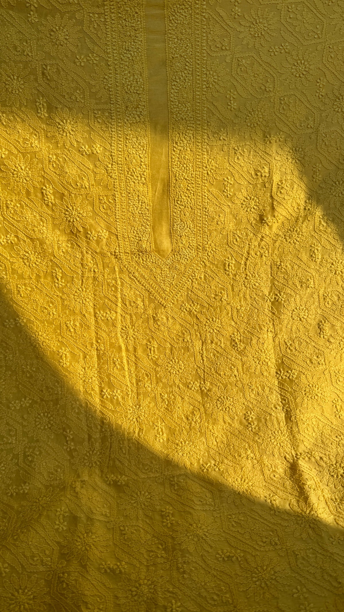 Chanderi Chikankari Kurta Length - Mens- Yellow