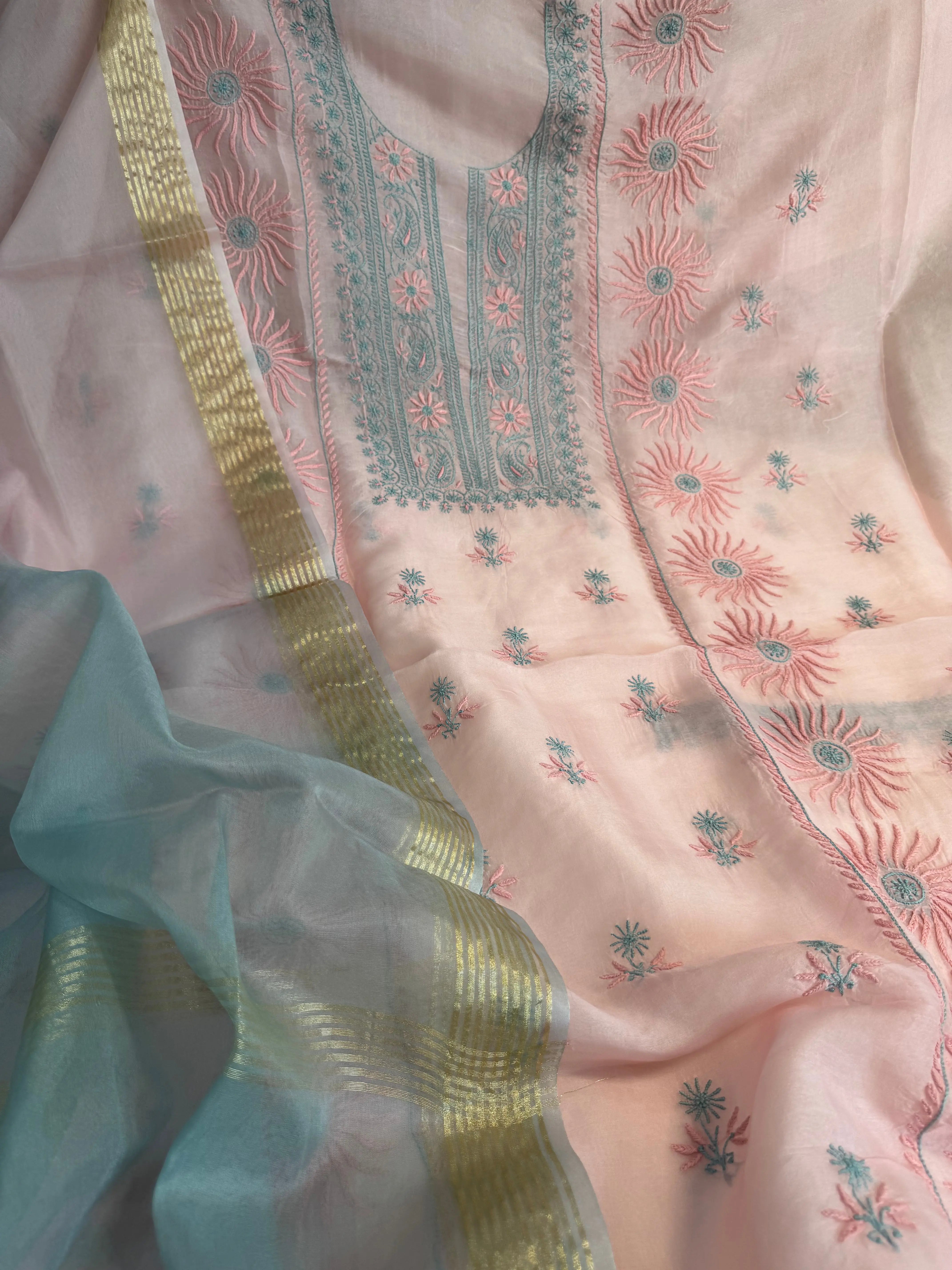 Organza Length with Dupatta - Pink ARIAA CHIKANKARI 