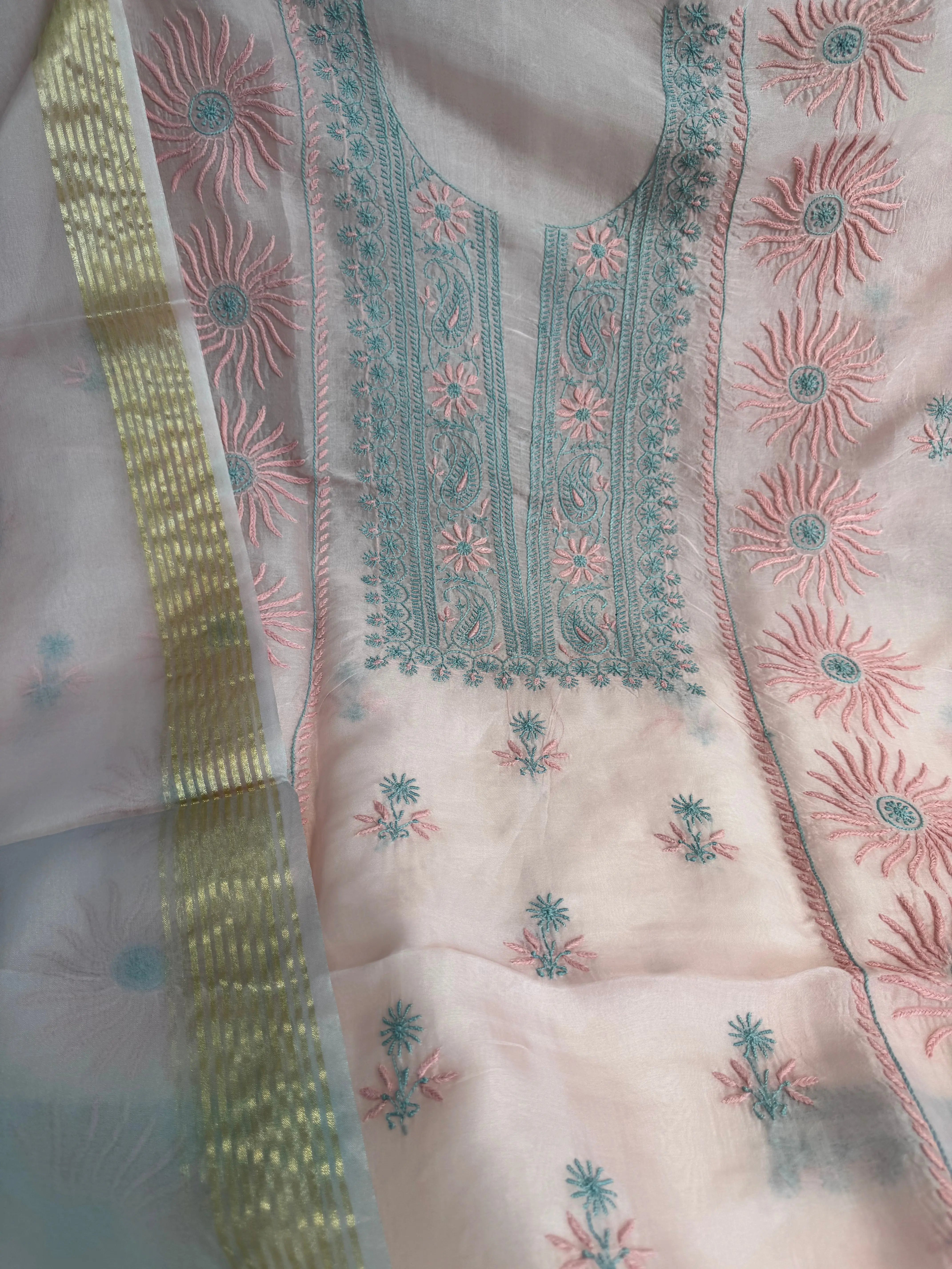 Organza Length with Dupatta - Pink ARIAA CHIKANKARI 