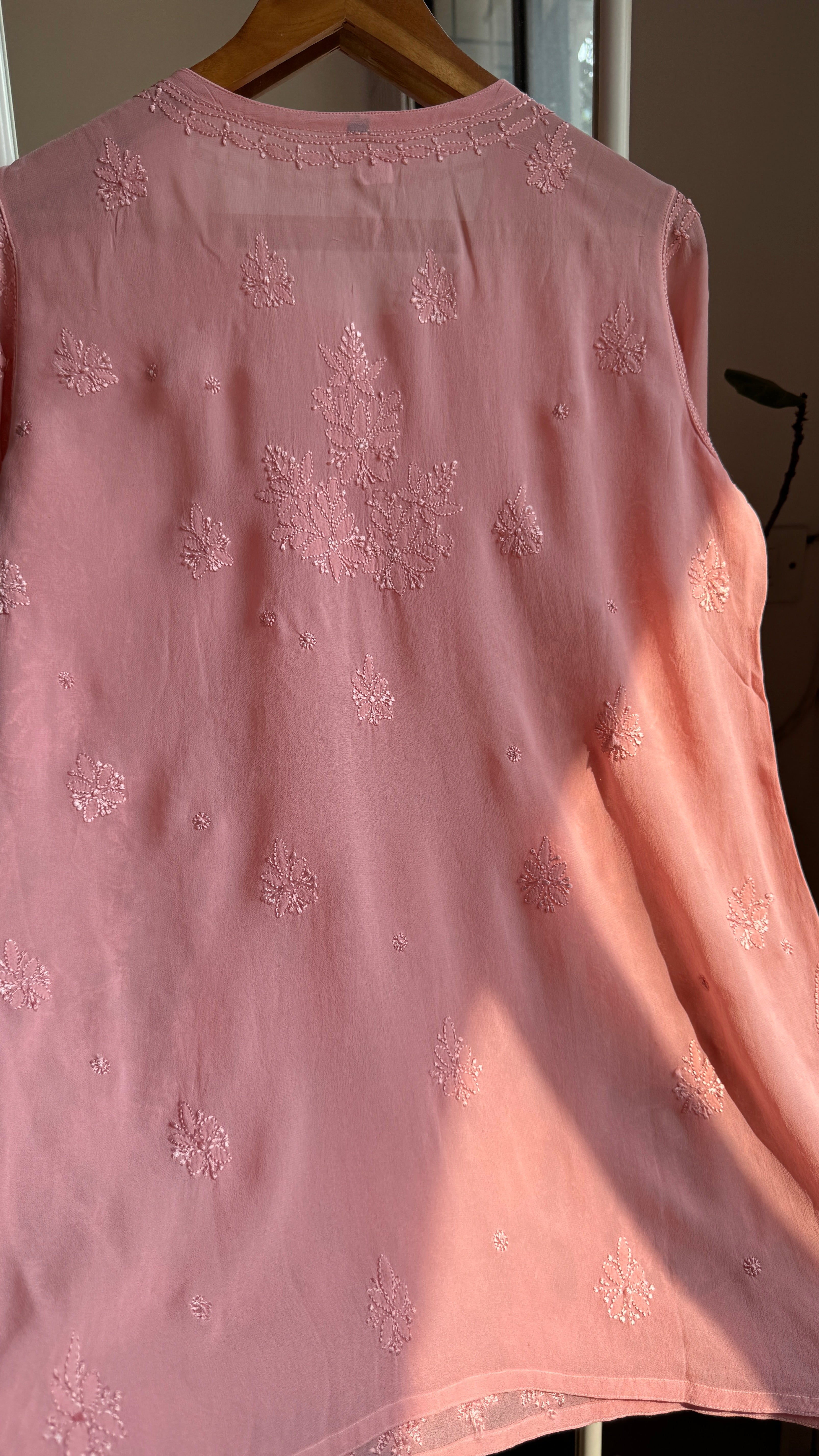 Chikankari Viscose Georgette short Top in Rosewood