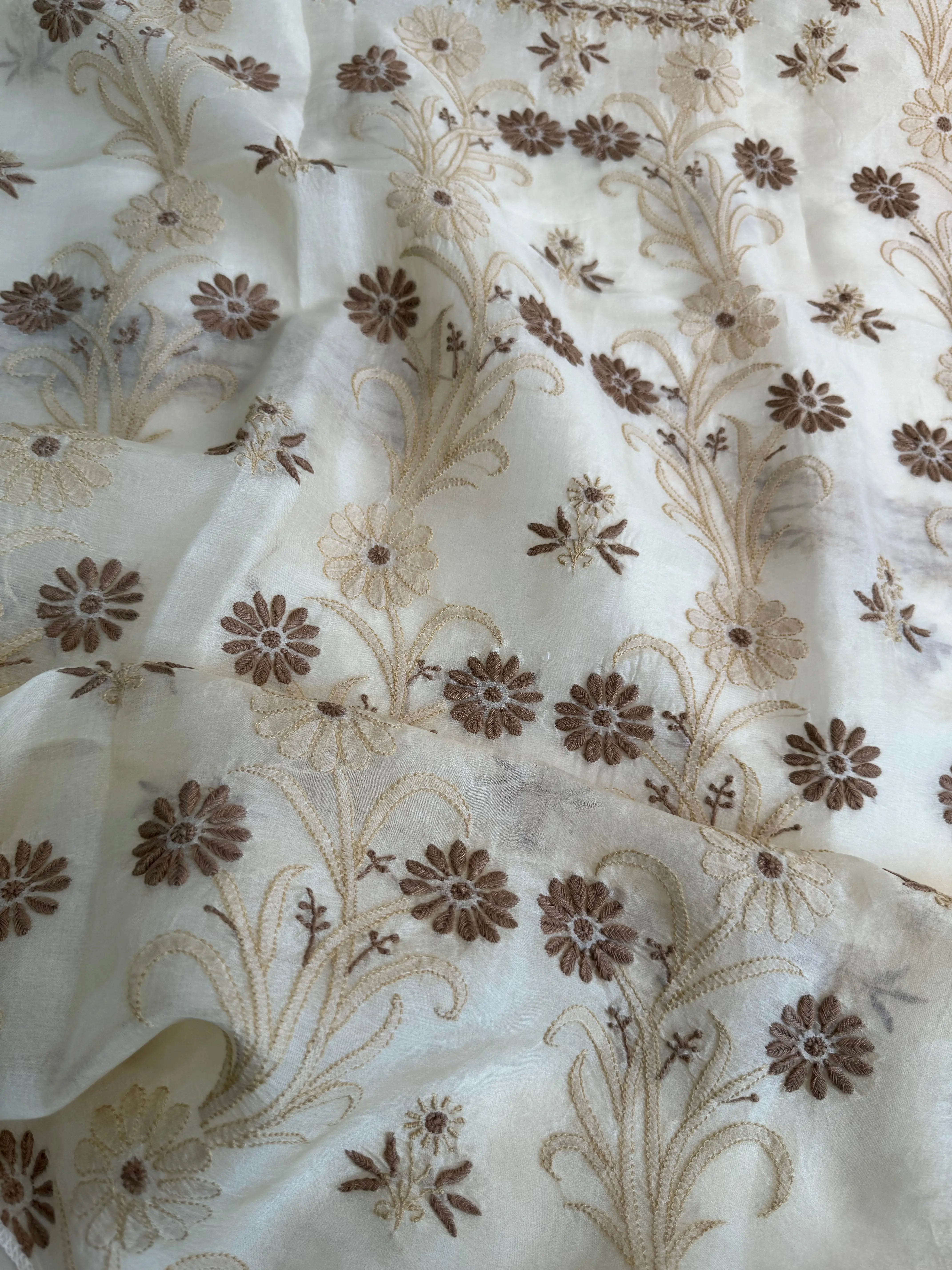 Organza Length with Dupatta - Beige ARIAA CHIKANKARI 