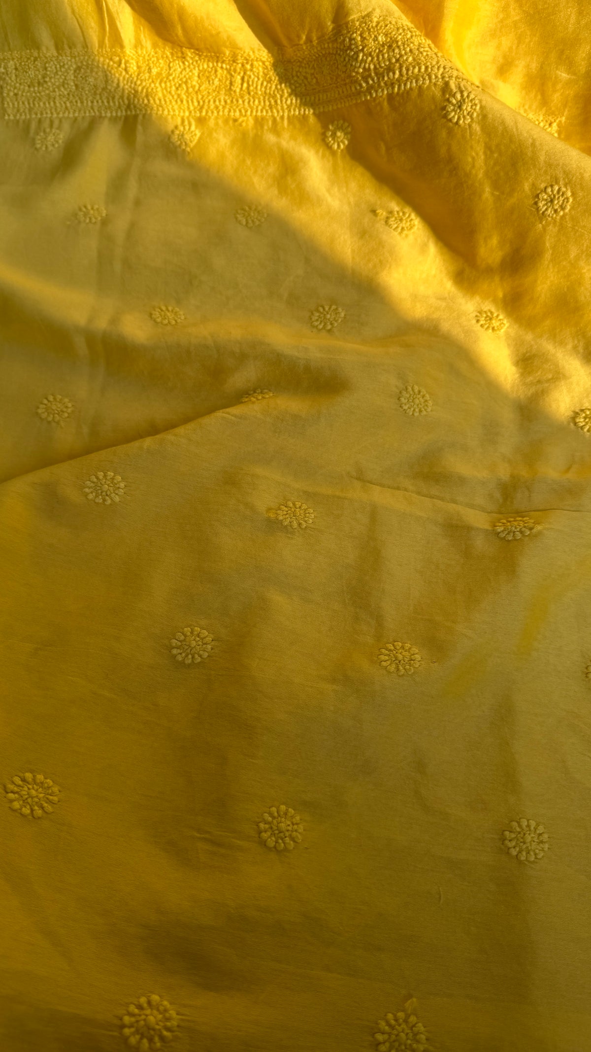 Chanderi Chikankari Kurta Length - Mens- Yellow
