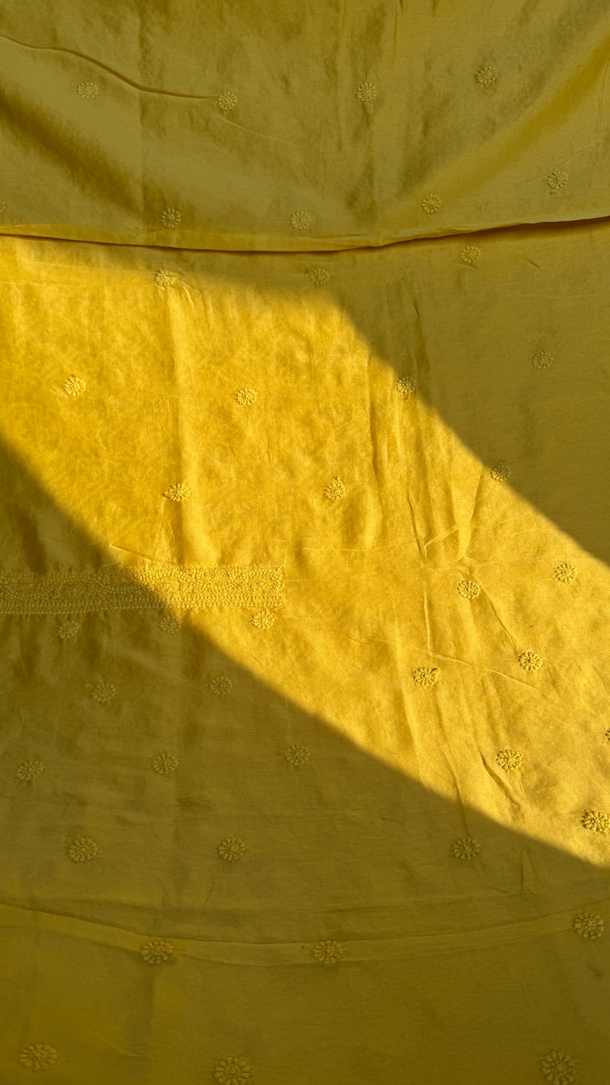 Chanderi Chikankari Kurta Length - Mens- Yellow