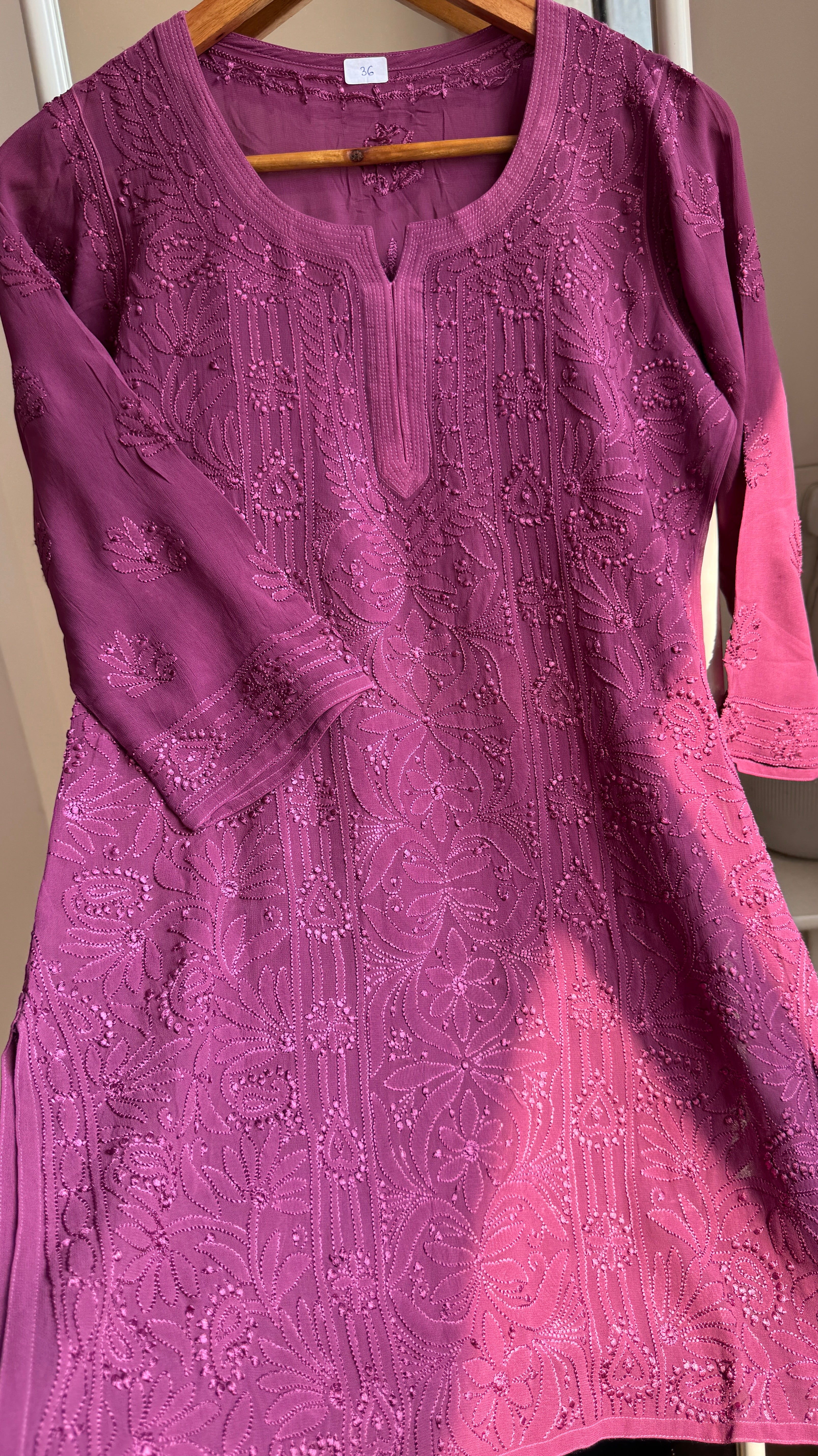 Chikankari Viscose Georgette short Top in Plump