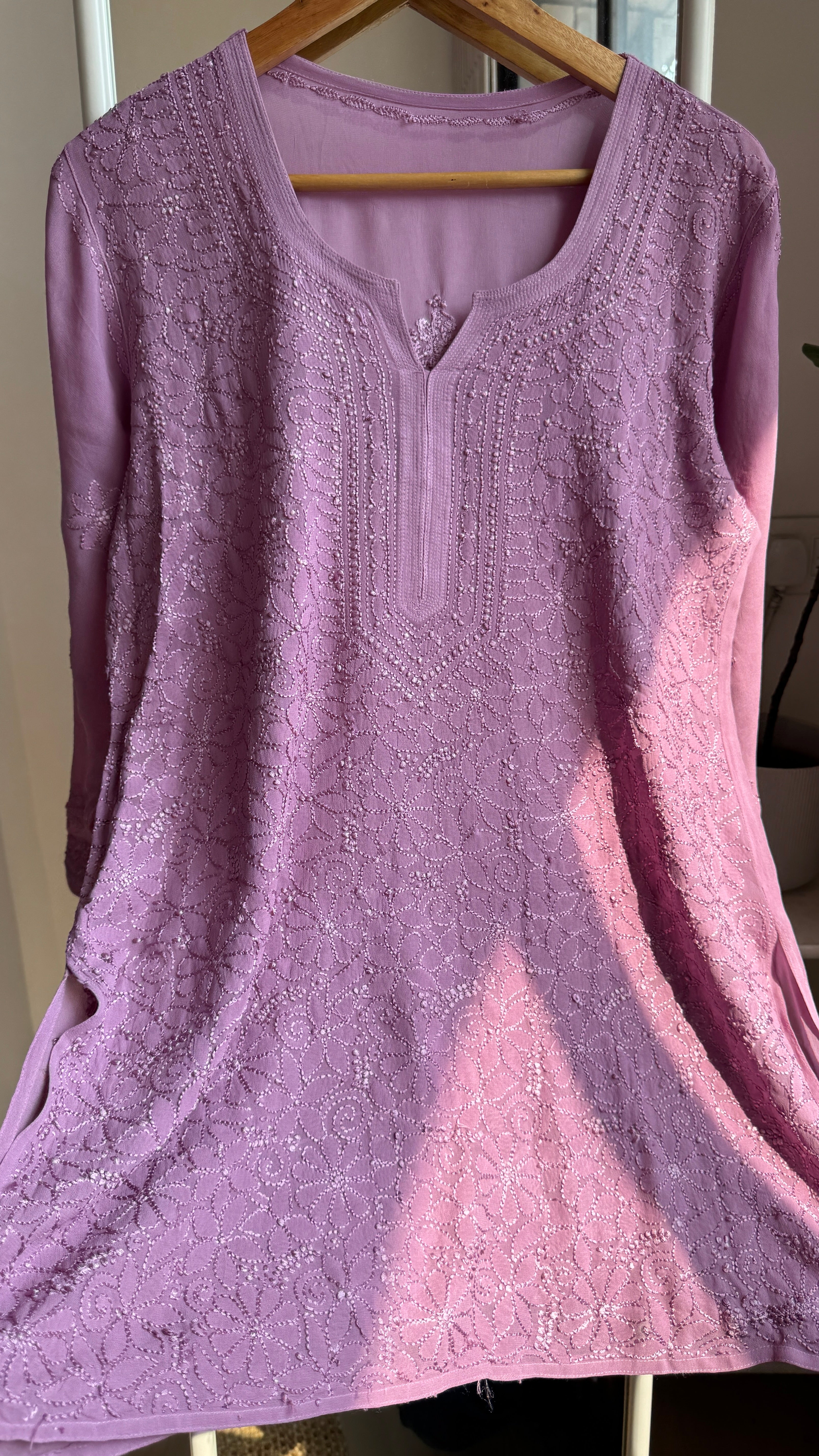 Chikankari Viscose Georgette short Top in Mauve