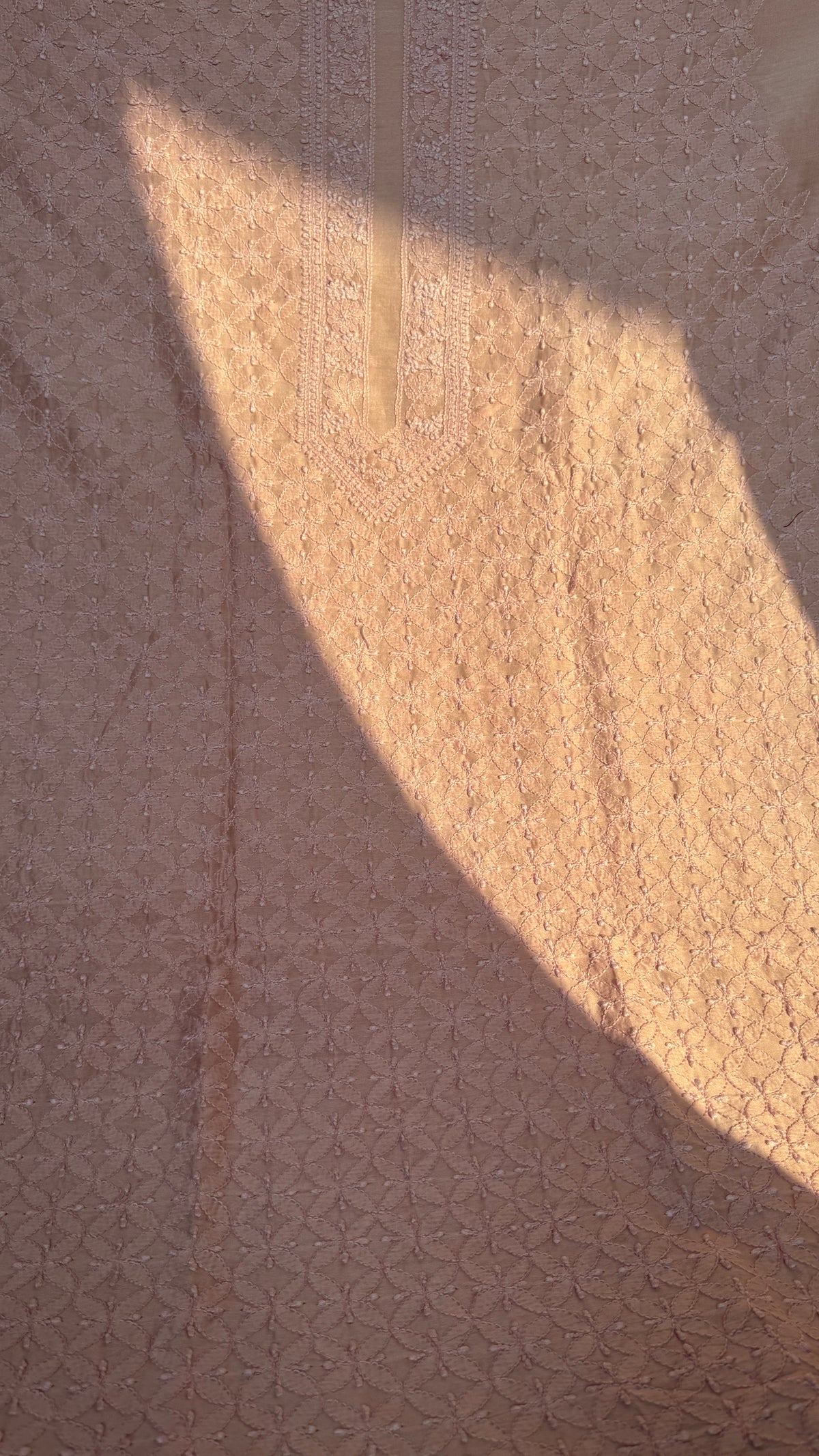 Chanderi Chikankari Kurta Length - Mens- Pale Pink