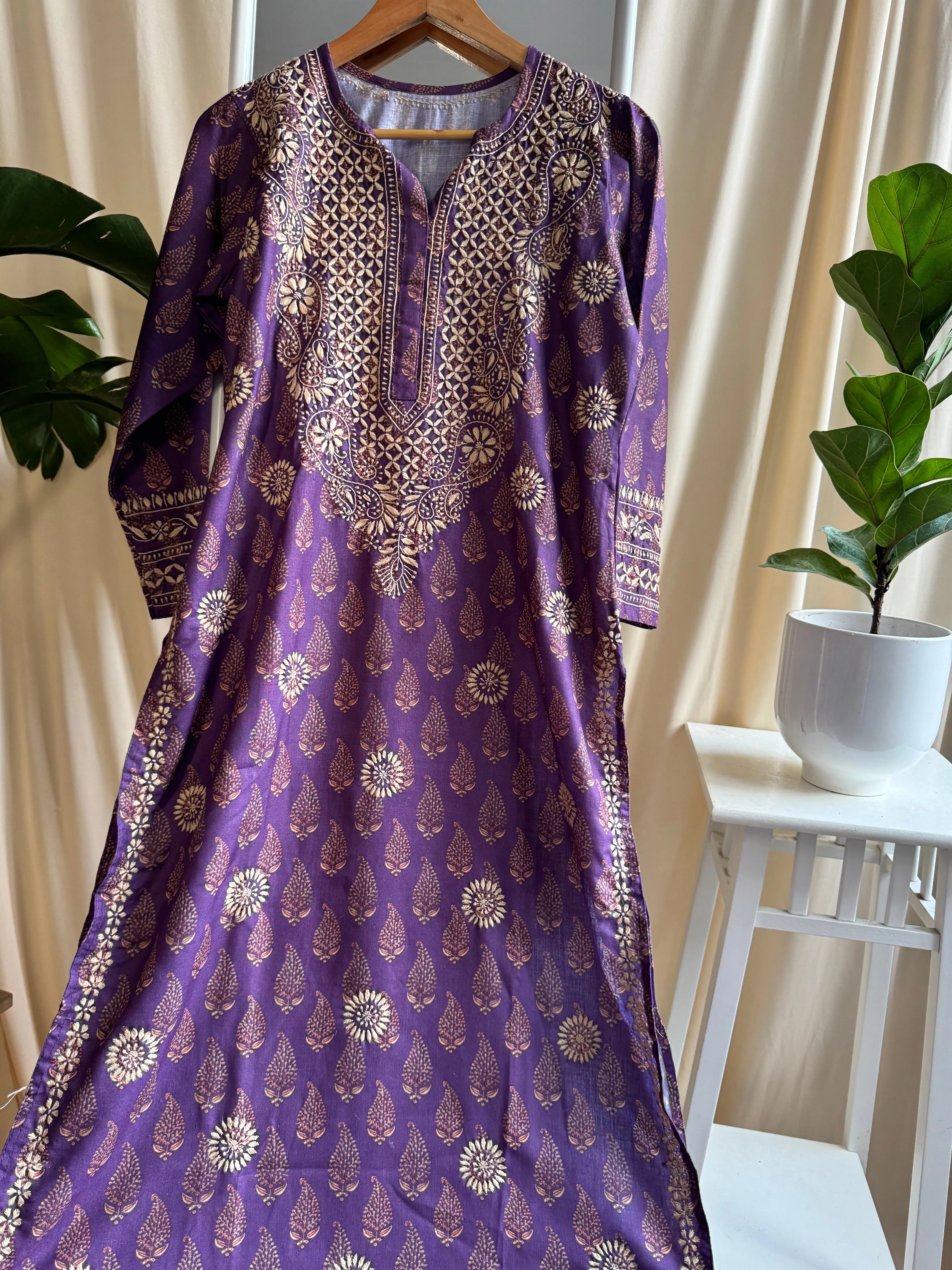 Cotton Chikankari Kurti - Purple ARIAA CHIKANKARI 