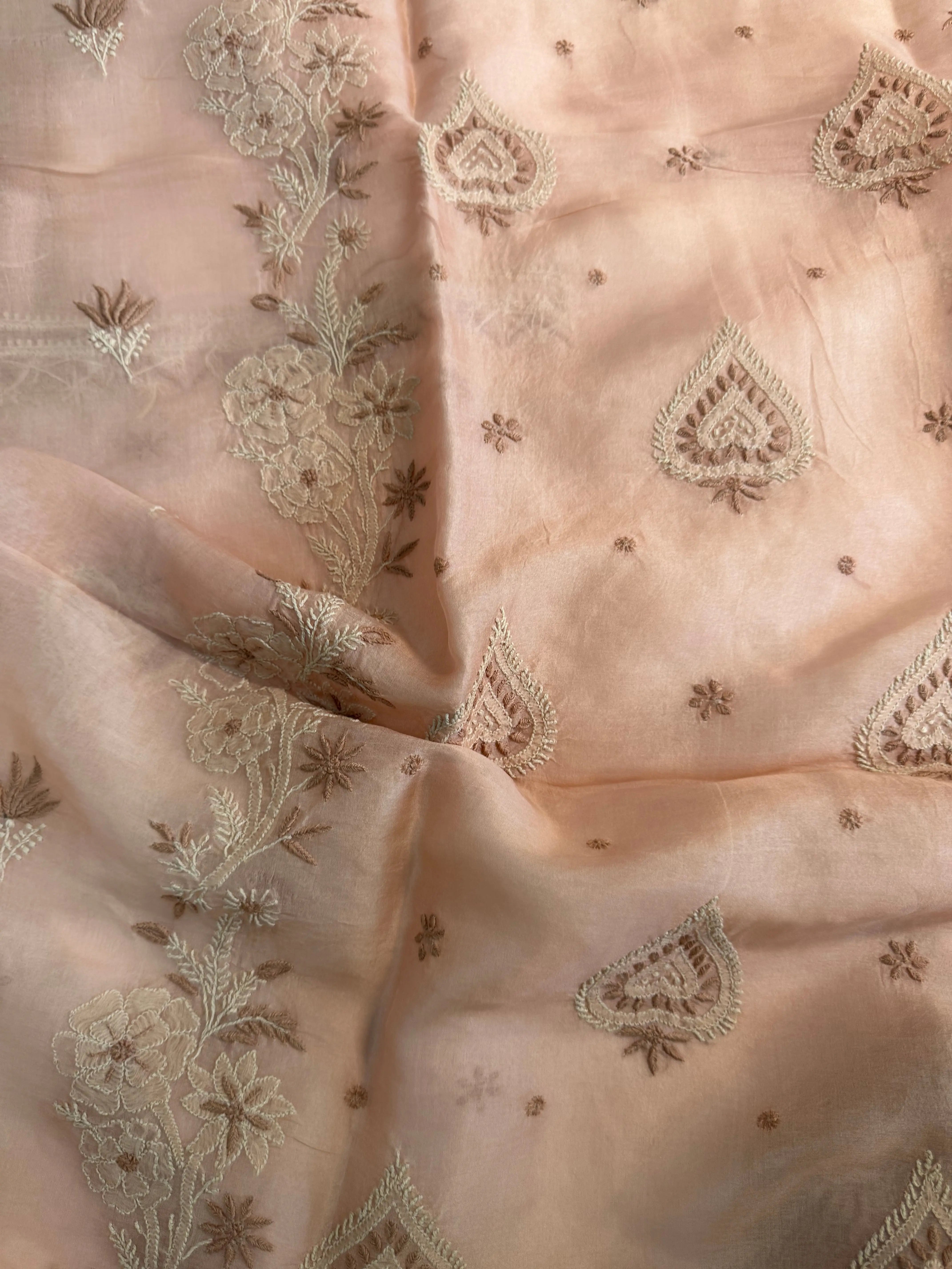 Organza Length with Dupatta -Peach Beige ARIAA CHIKANKARI 